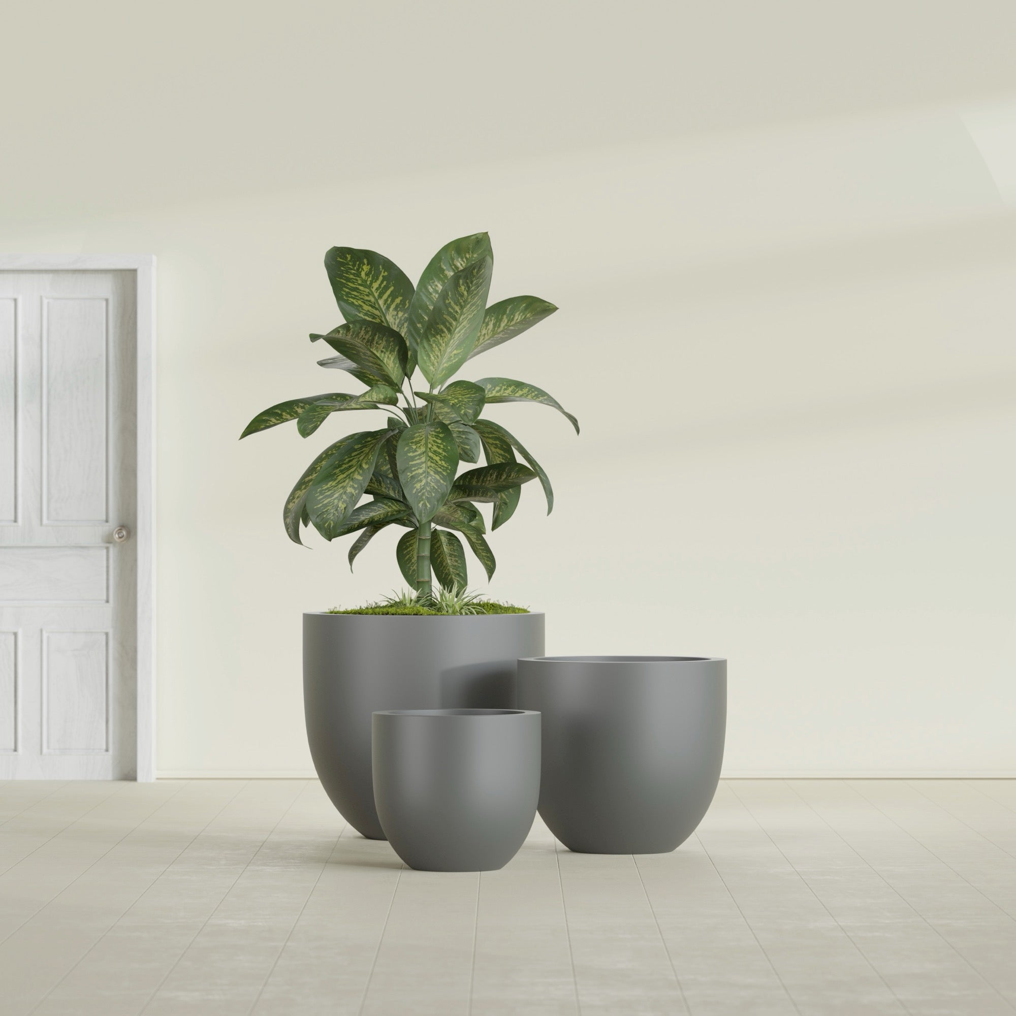 Alzira Medium Round Fiberglass Planter - 23 in x 23 in x 22 in - Metallic Gunmetal - Metallic Gunmetal,23 in x 23 in x 22 in