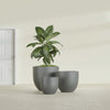 Alzira Large Round Fiberglass Planter - 30 in x 30 in x 28 in - Metallic Gunmetal - Metallic Gunmetal,30 in x 30 in x 28 in