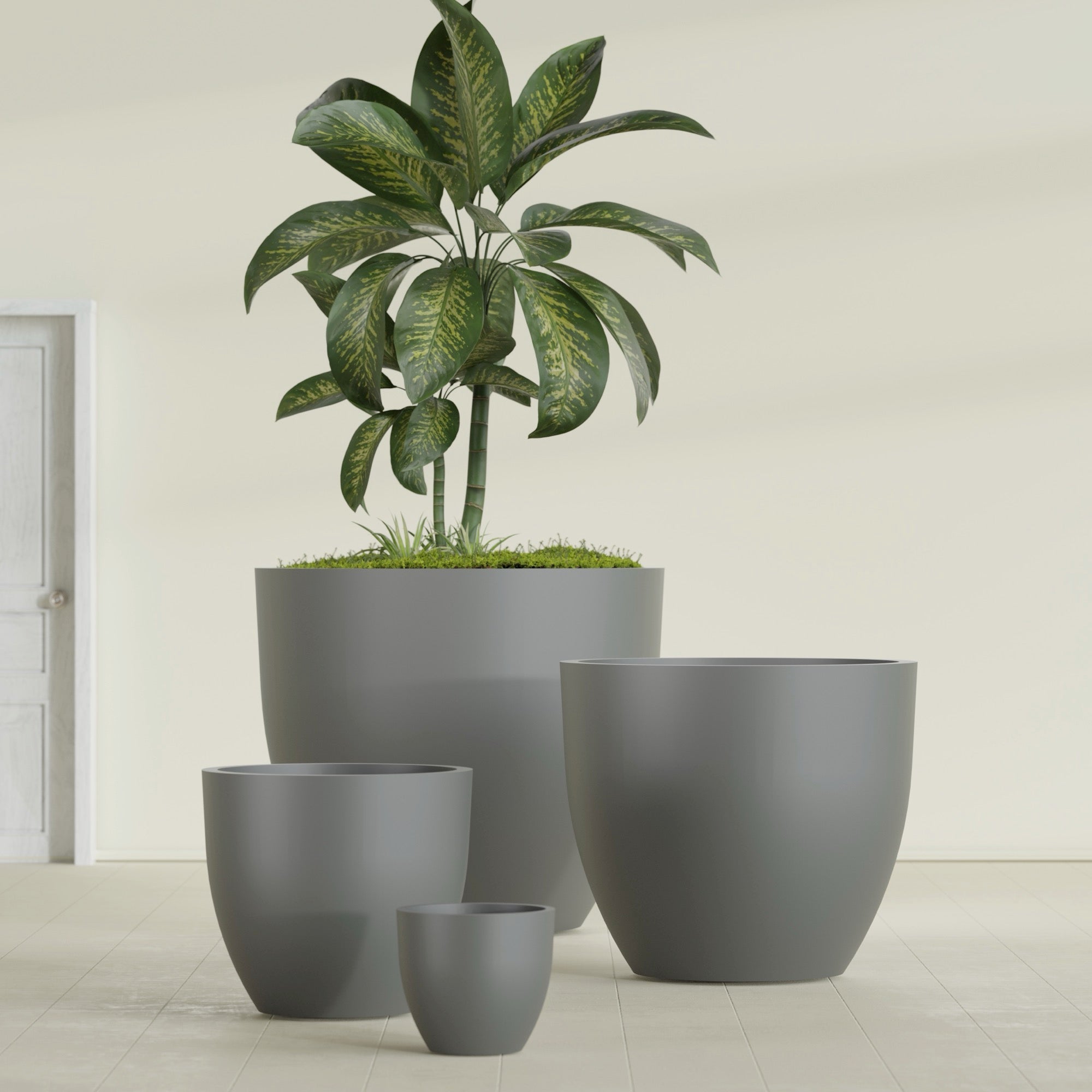 Wannsee Extra Large Round Fiberglass Planter - 50 in x 50 in x 44 in - Metallic Gunmetal - Metallic Gunmetal,50 in x 50 in x 44 in
