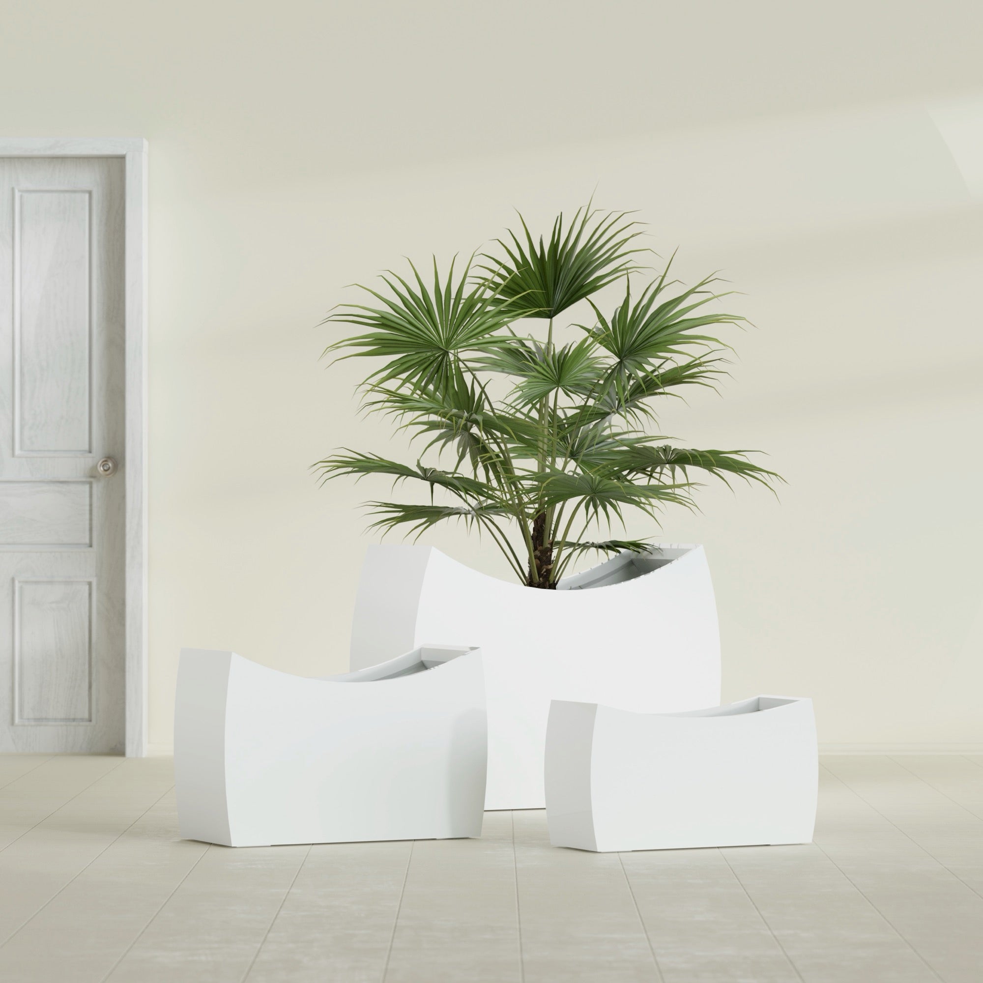 Seoul Large Curved Abstract Fiberglass Planter - 32 in x 12 in x 18 in - Gloss White - Gloss White,32 in x 12 in x 18 in