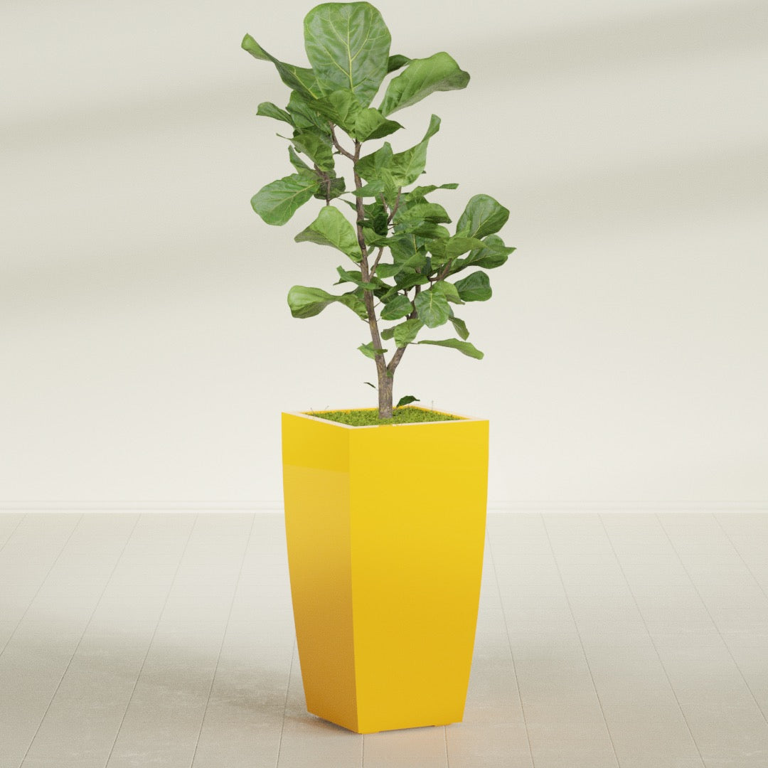 Toulan Large Tall Tapered Square Fiberglass Planter - 18 in x 18 in x 36 in - Gloss Saffron - Gloss Saffron,18 in x 18 in x 36 in