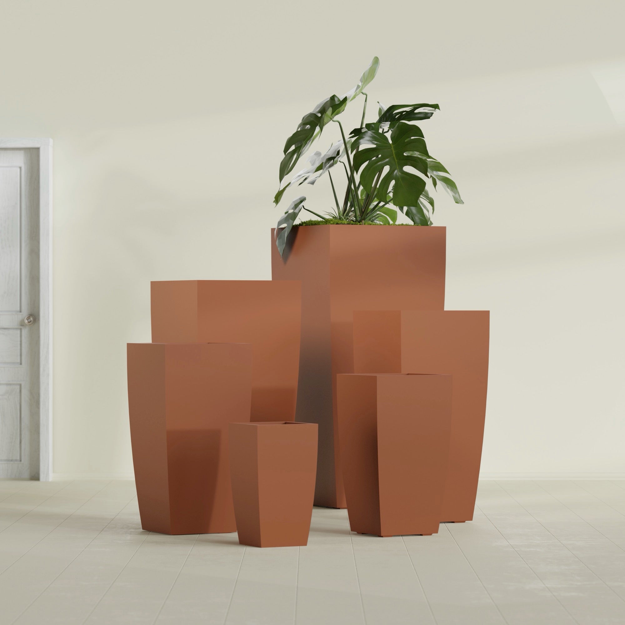Toulan Extra Large Tall Tapered Square Fiberglass Planter - 28 in x 28 in x 60 in - Matte Terracotta - Matte Terracotta,28 in x 28 in x 60 in
