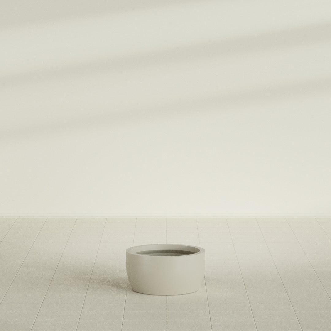 Casablanca Medium Round Low Bowl Fiberglass Planter - 20 in x 20 in x 10 in - Satin Beige - Satin Beige,20 in x 20 in x 10 in
