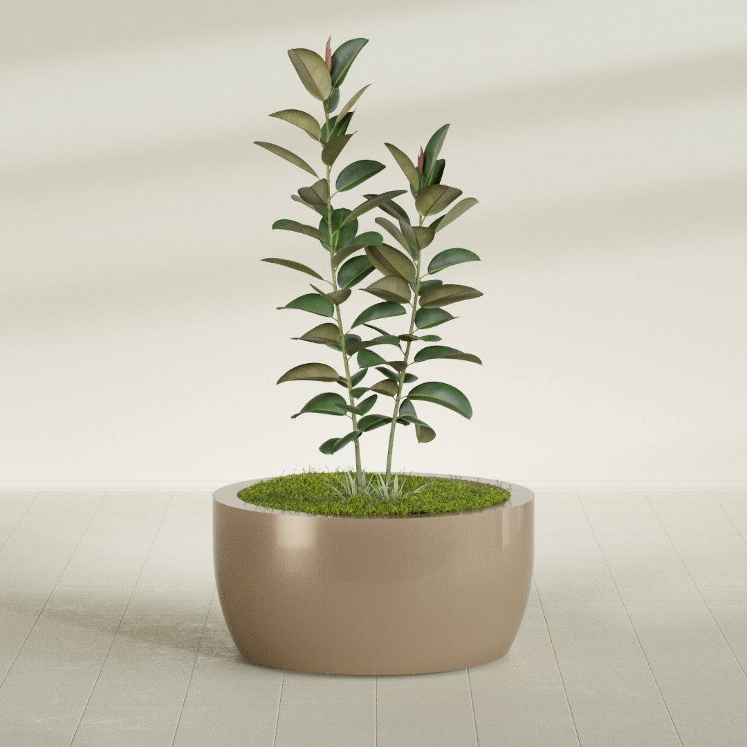 Casablanca Large Round Low Bowl Fiberglass Planter - 36 in x 36 in x 18 in - Metallic Gold - Metallic Gold,36 in x 36 in x 18 in