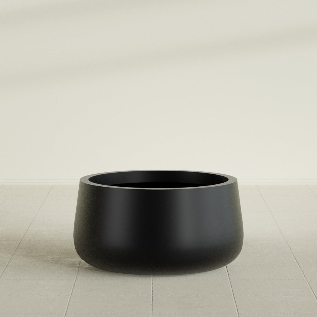 Short Hayden Medium Round Fiberglass Planter - 20 in x 20 in x 10 in - Matte Black - Matte Black,20 in x 20 in x 10 in