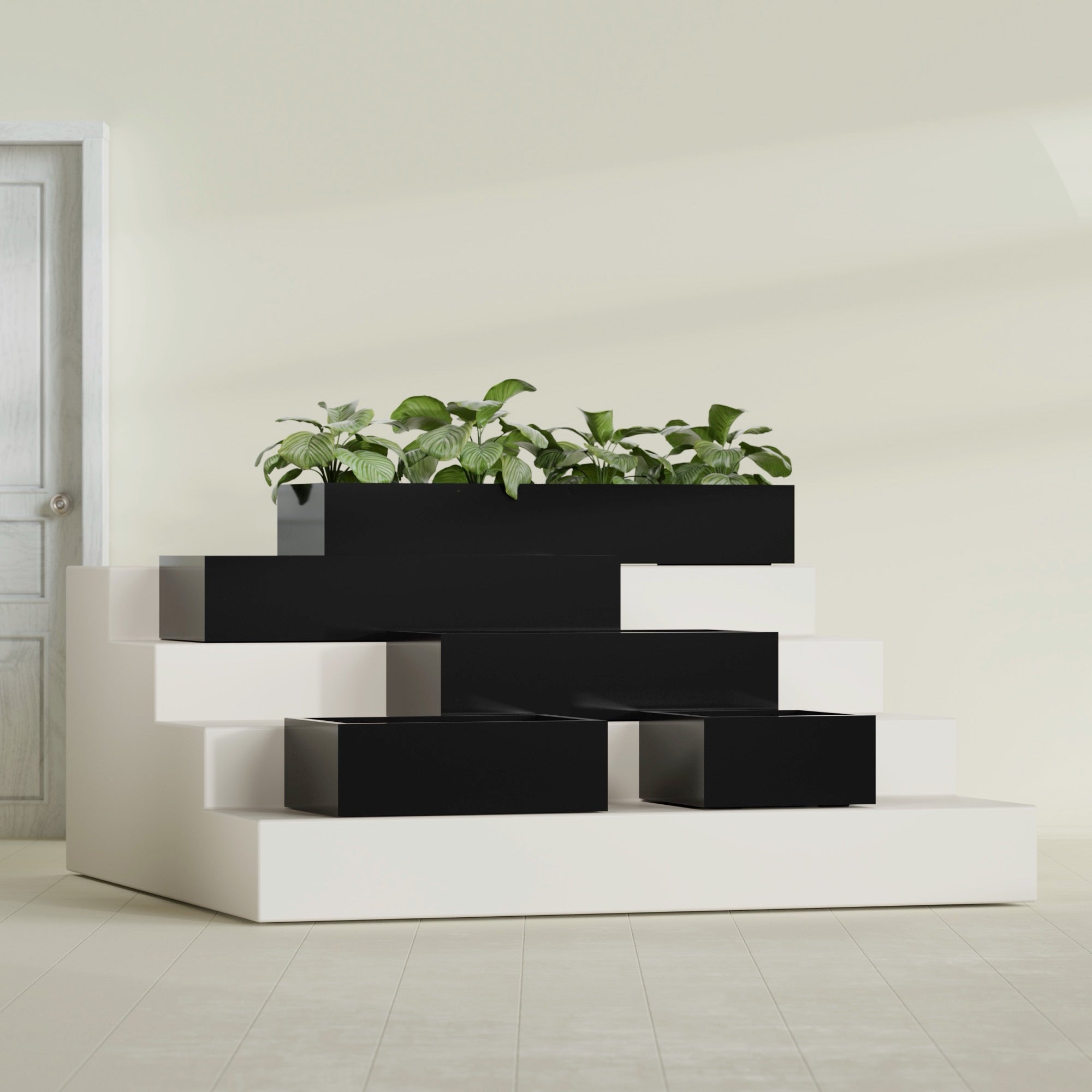 Antwerp Medium Low Rectangle Fiberglass Planter - 24 in x 24 in x 12 in - Gloss Black - Gloss Black,24 in x 24 in x 12 in
