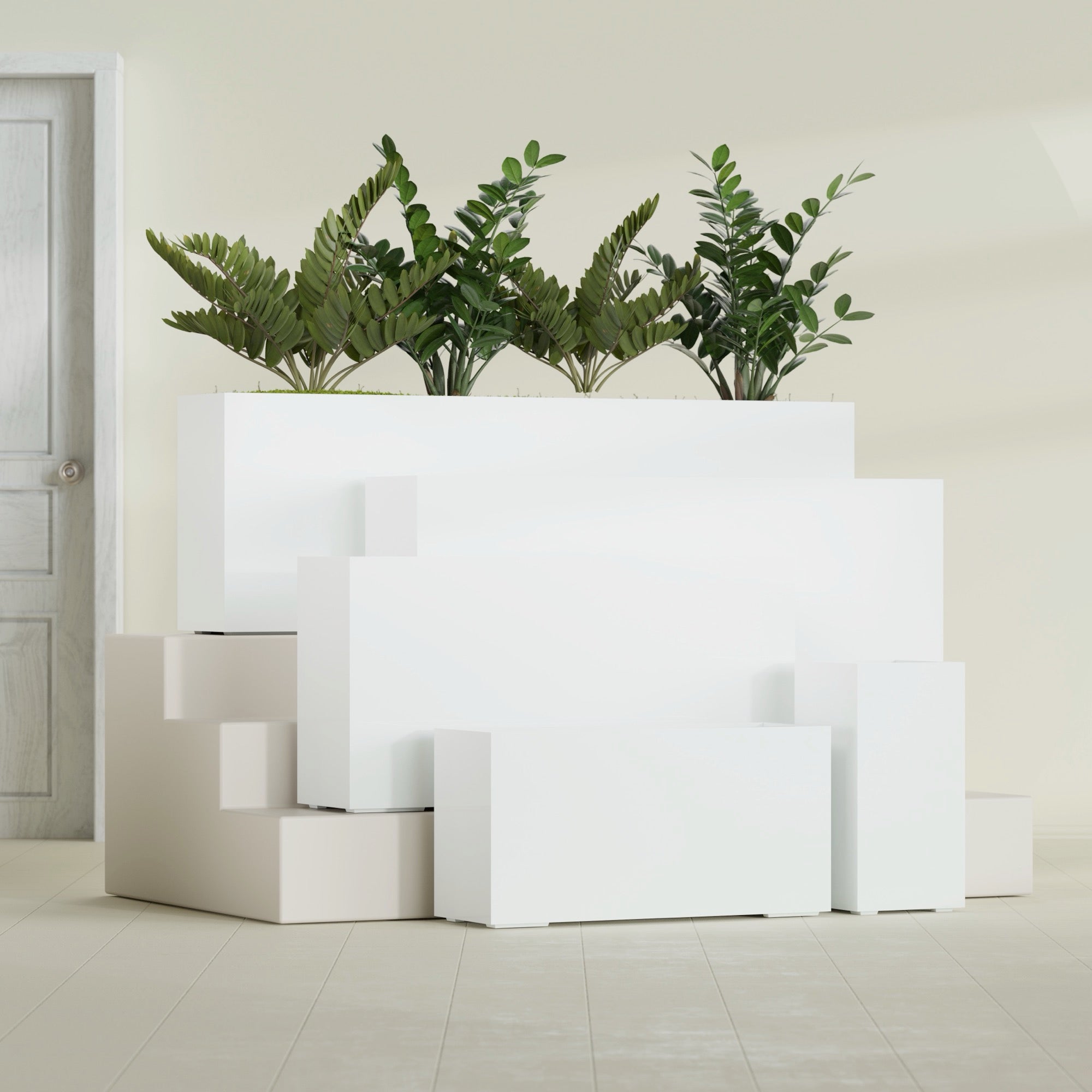 Hollywood Large Narrow Rectangle Fiberglass Planter - 36 in x 12 in x 24 in - Gloss White - Gloss White,36 in x 12 in x 24 in
