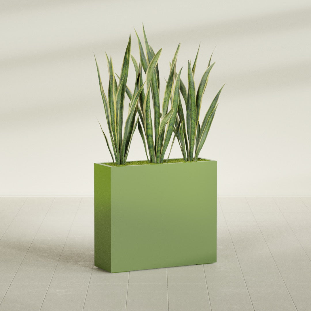Delray Large Tall Rectangle Fiberglass Planter - 36 in x 12 in x 32 in - Satin Green - Satin Green,36 in x 12 in x 32 in