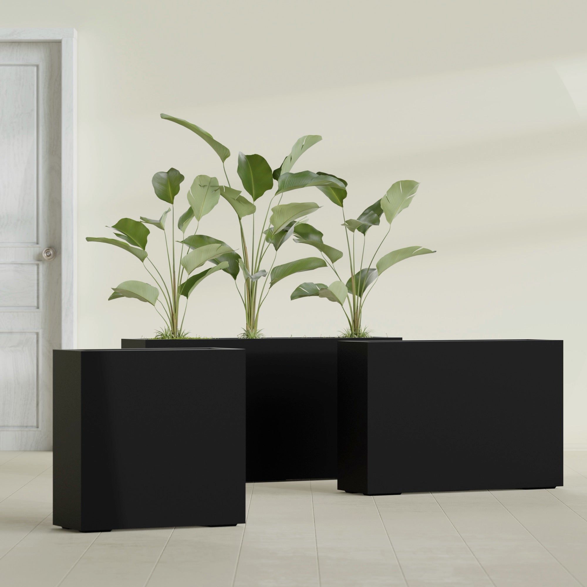 Milano Medium Narrow Rectangle Fiberglass Planter - 24 in x 10 in x 24 in - Matte Black - Matte Black,24 in x 10 in x 24 in