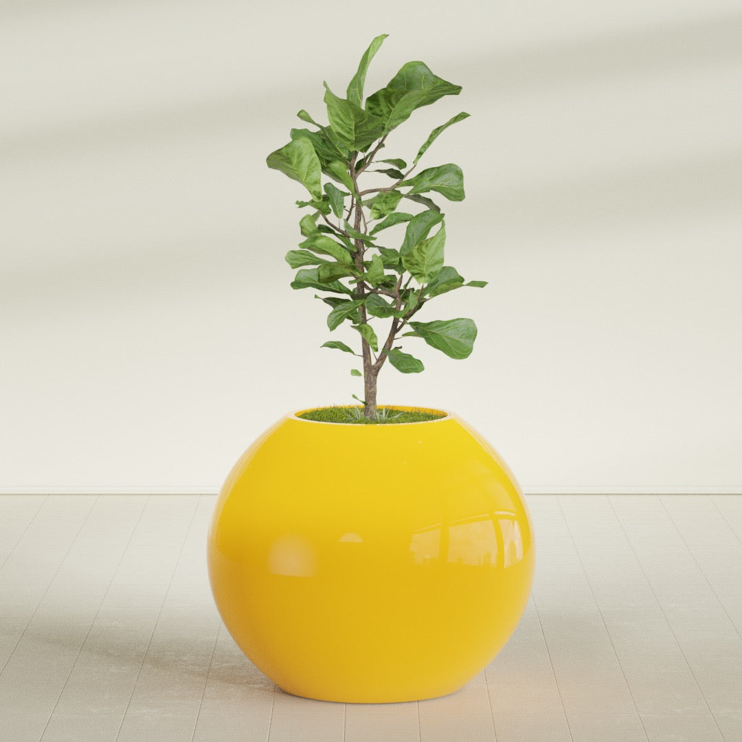 Globe Large Sphere Fiberglass Planter - 36 in x 36 in x 30 in - Gloss Saffron - Gloss Saffron,36 in x 36 in x 30 in
