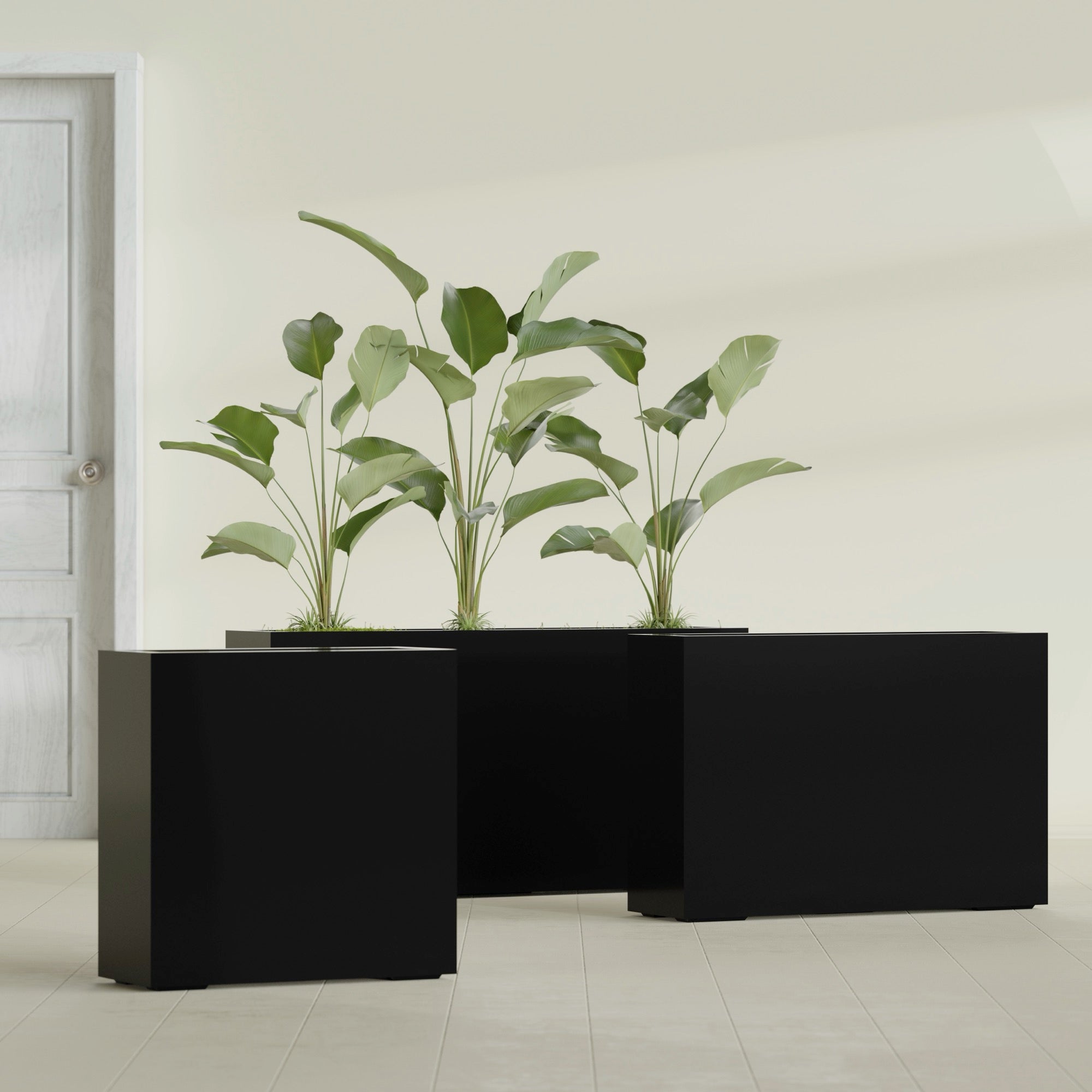 Milano Medium Narrow Rectangle Fiberglass Planter - 24 in x 10 in x 24 in - Gloss Black - Gloss Black,24 in x 10 in x 24 in