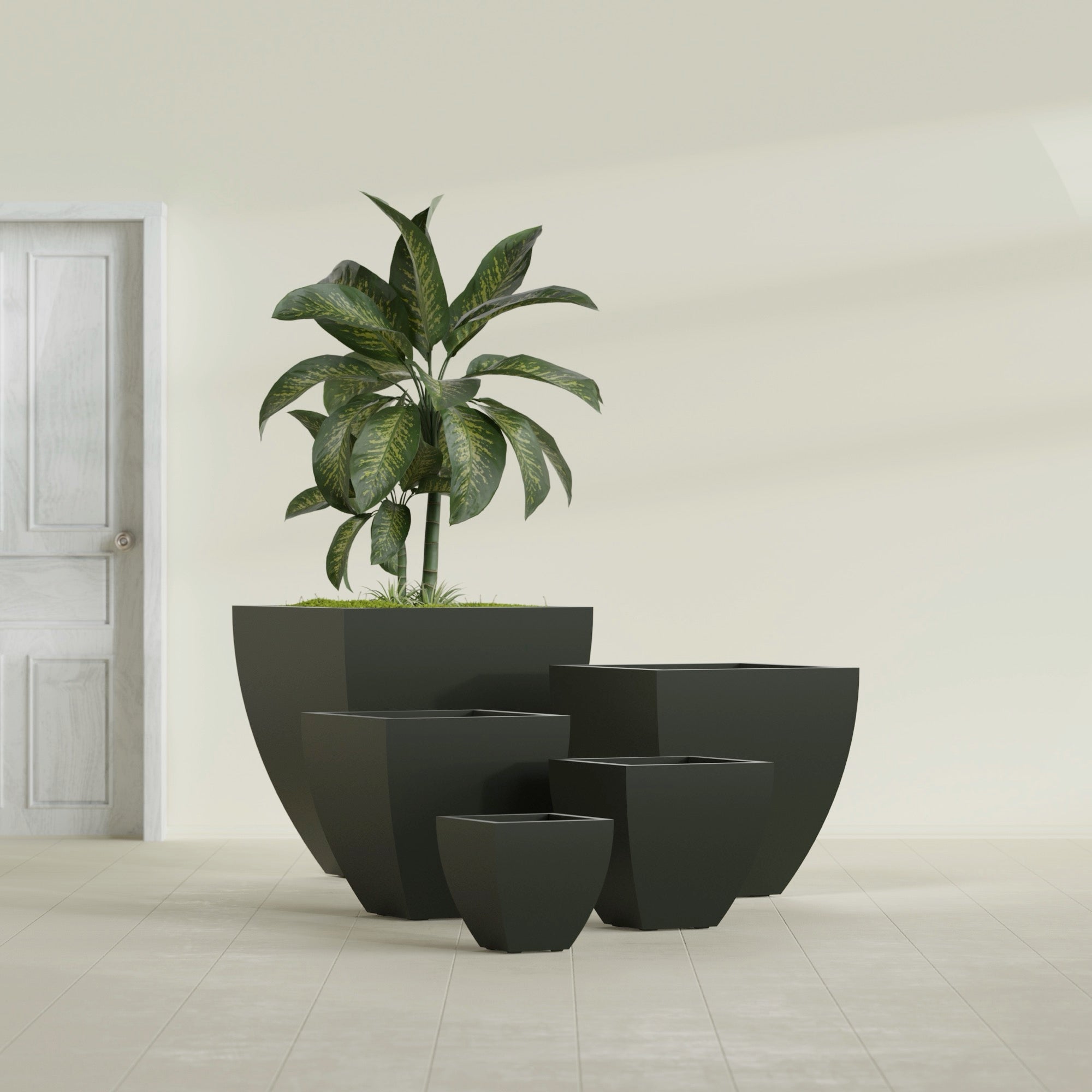 Lima Small Tapered Square Fiberglass Planter - 16 in x 16 in x 16 in - Matte Charcoal - Matte Charcoal,16 in x 16 in x 16 in