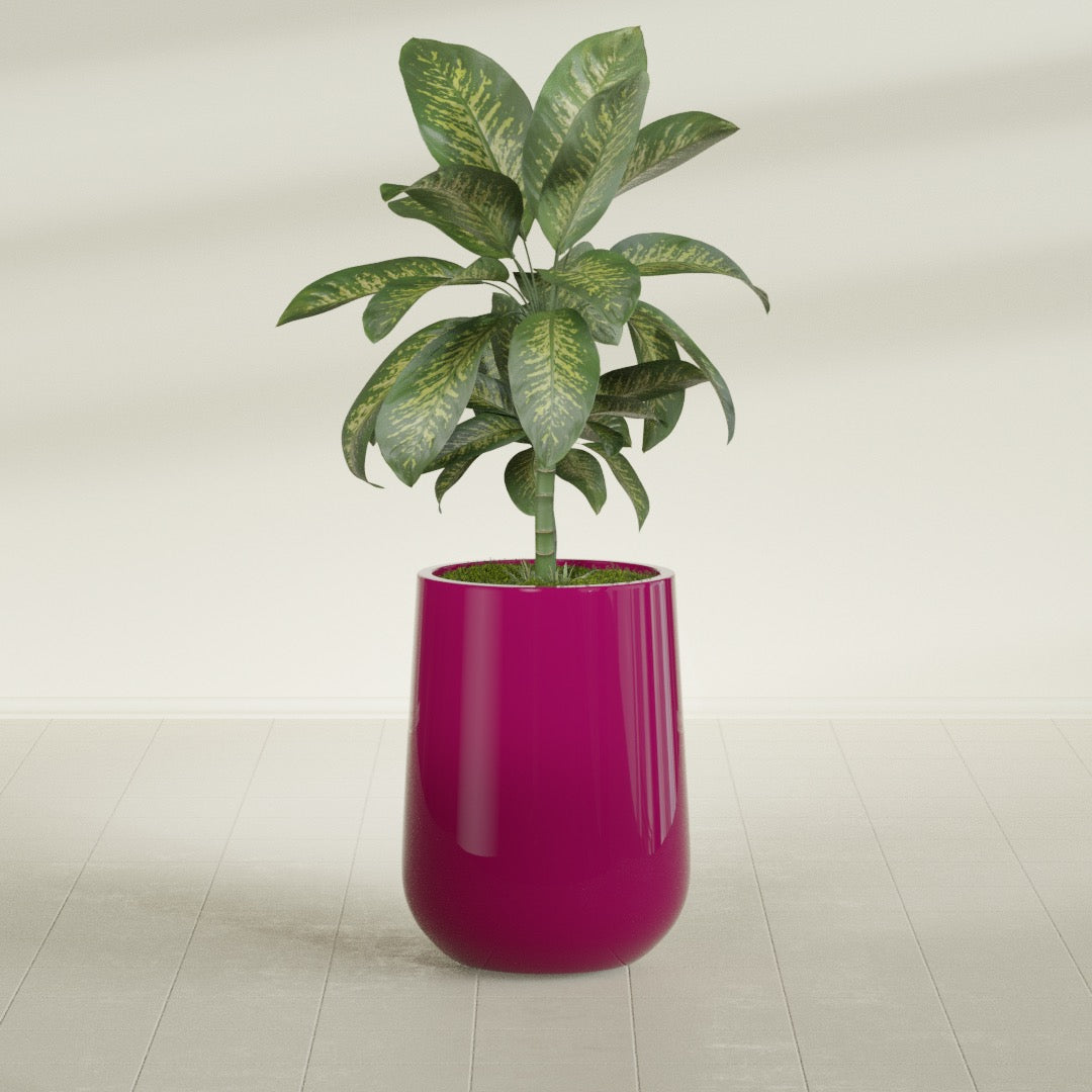 Tall Hayden Medium Round Fiberglass Planter - 15 in x 15 in x 23 in - Gloss Eggplant - Gloss Eggplant,15 in x 15 in x 23 in