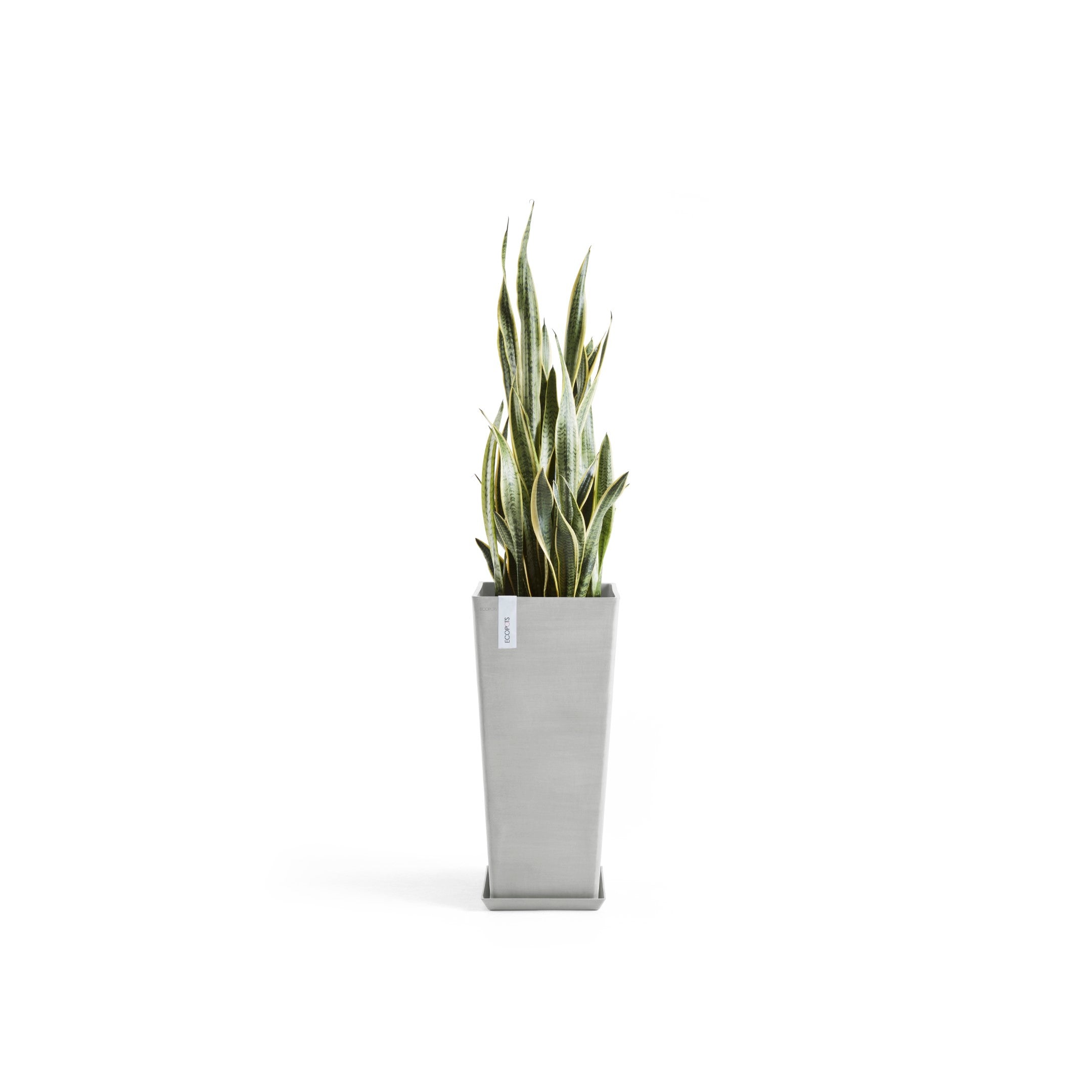 Rotterdam Medium Tall Square Planter - 12.6 in x 12.6 in x 27.5 in - Planter + Saucer - White Grey - White Grey,12.5 in x 12.5 in x 27.5 in,Planter + Saucer