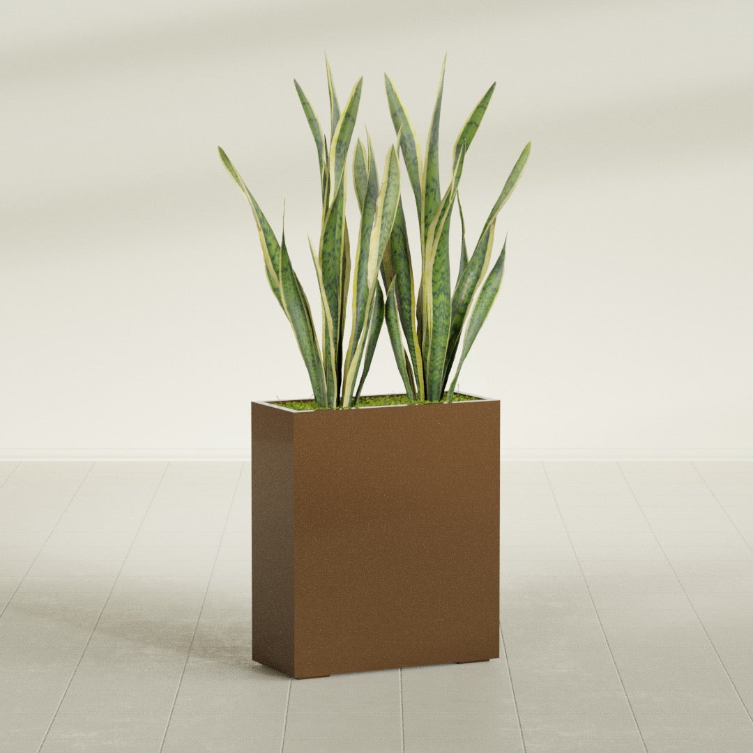 Perth Large Tall Rectangle Fiberglass Planter - 36 in x 16 in x 42 in - Metallic Bronze - Metallic Bronze,36 in x 16 in x 42 in