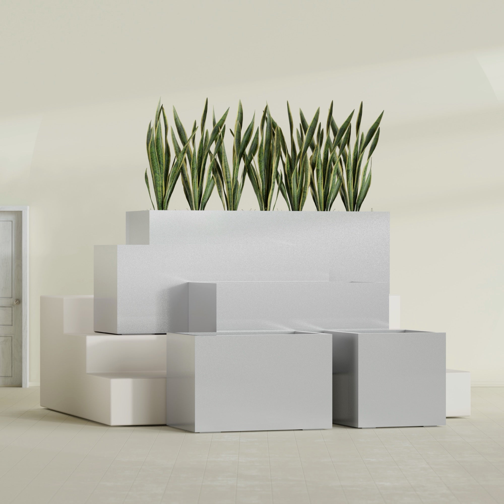 Granada Extra Large Long Rectangle Fiberglass Planter - 60 in x 24 in x 24 in - Metallic Silver - Metallic Silver,60 in x 24 in x 24 in