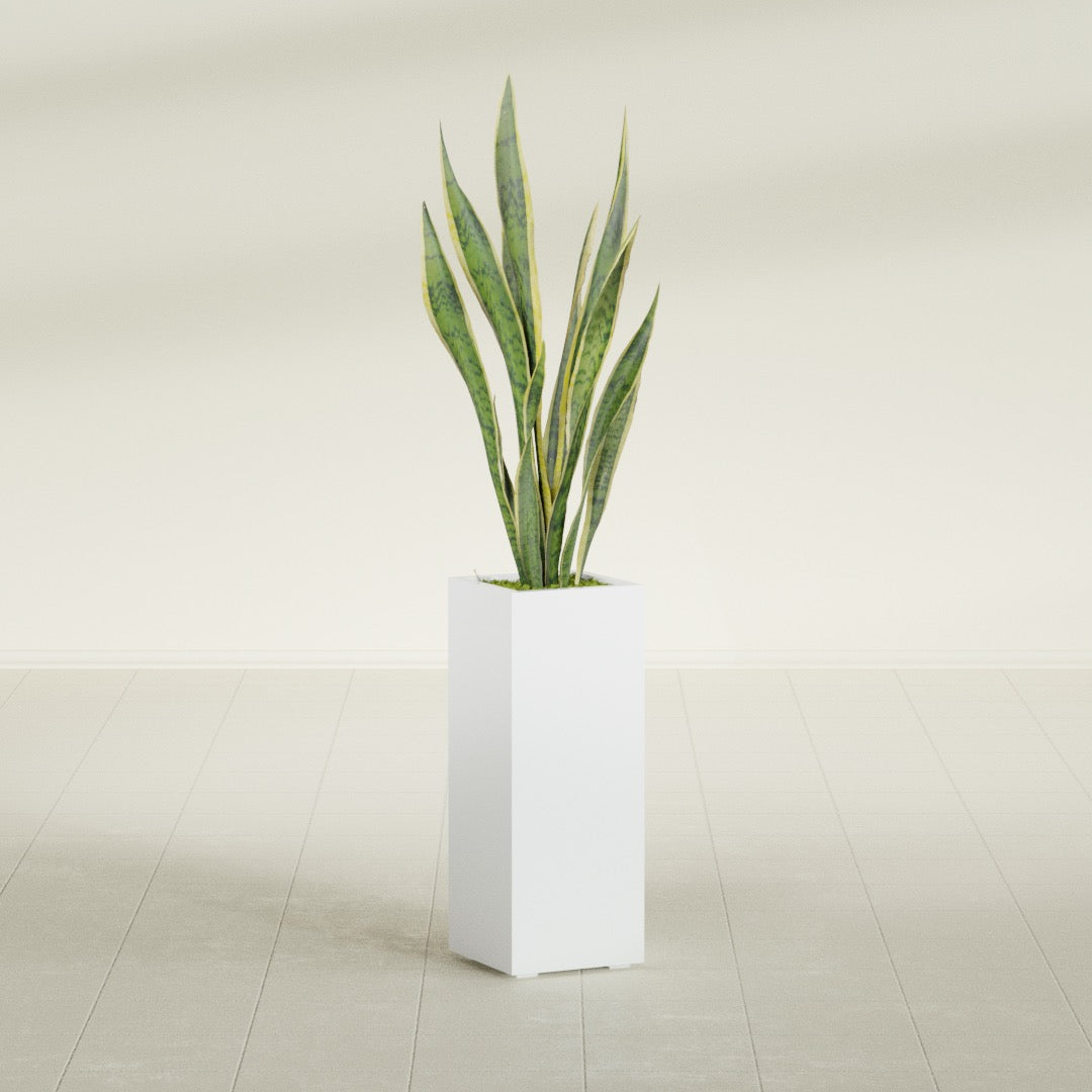 Perth Large Tall Rectangle Fiberglass Planter - 16 in x 16 in x 42 in - Matte White - Matte White,16 in x 16 in x 42 in