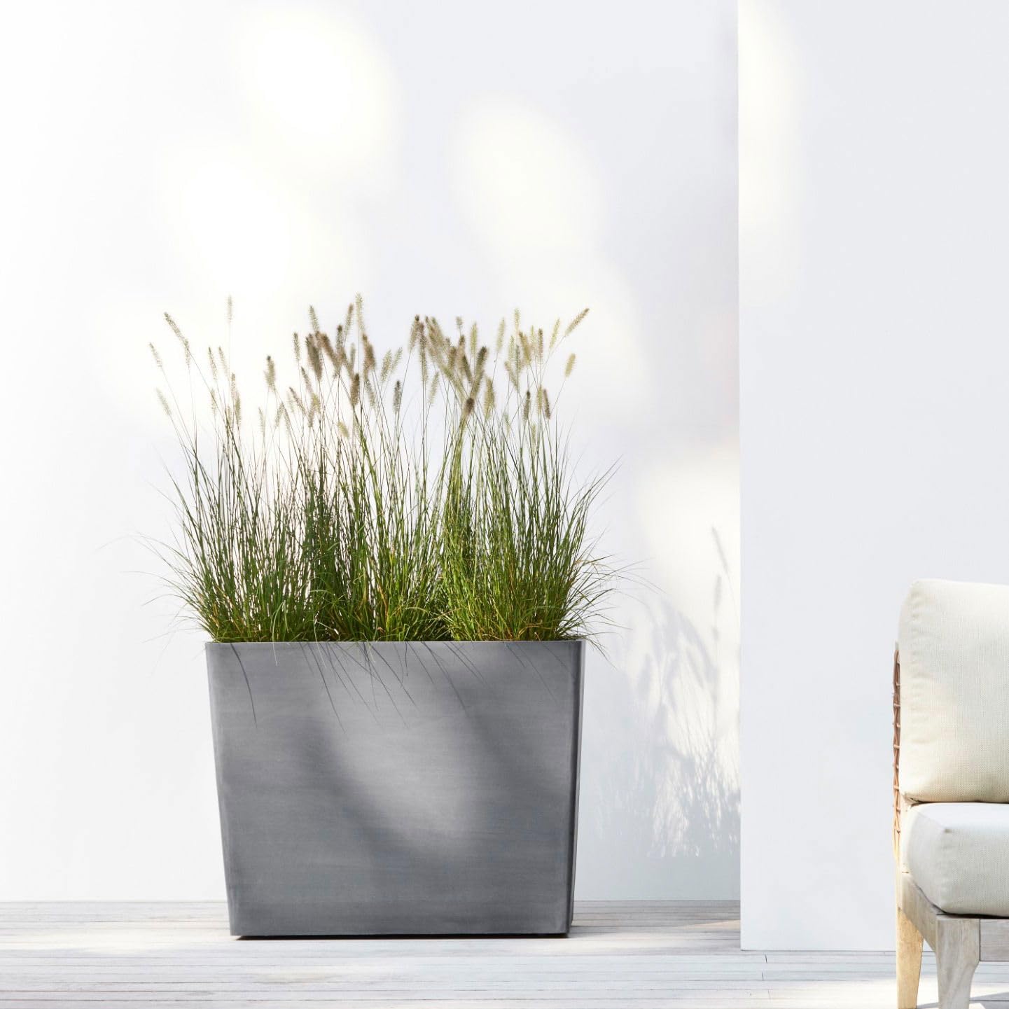 Paris with Wheels Large Rectangle Planter - 33.5 in x 15.5 in x 26 in - Grey - Grey,33.5 in x 15.5 in x 26 in