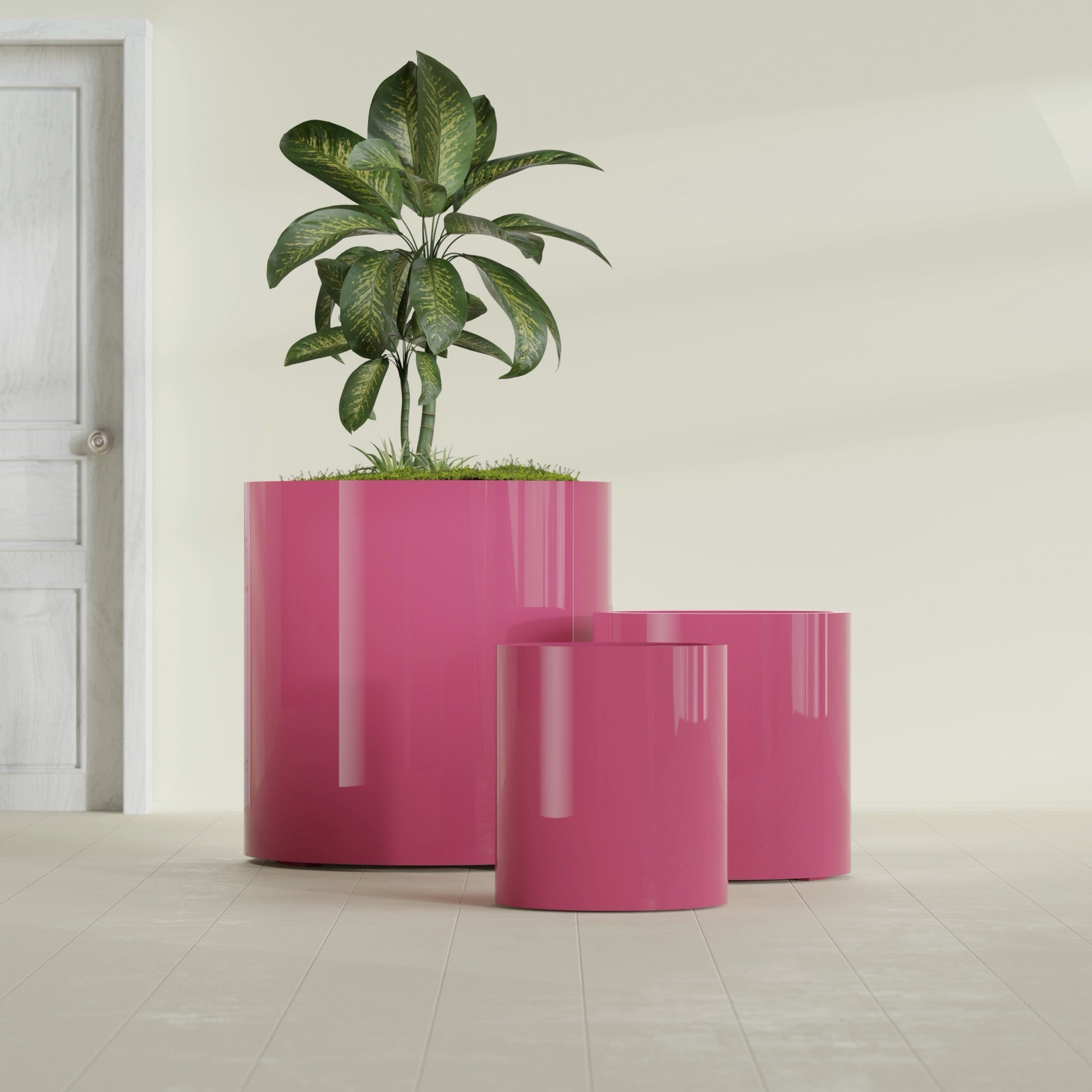 Rio Grande Medium Round Fiberglass Planter - 18 in x 18 in x 20 in - Gloss Pink Violet - Gloss Pink Violet,18 in x 18 in x 20 in