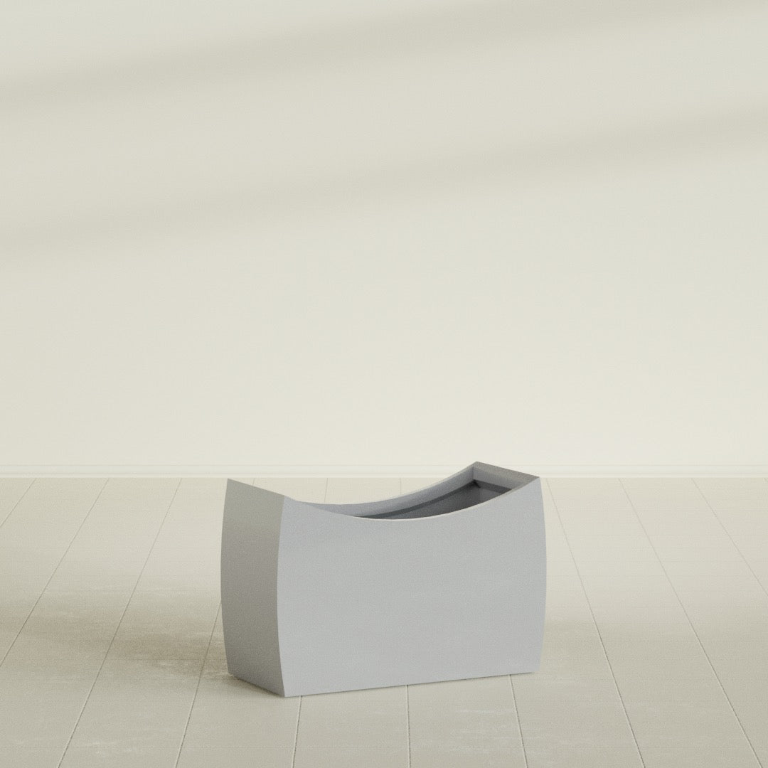 Seoul Large Curved Abstract Fiberglass Planter - 36 in x 16 in x 24 in - Metallic Silver - Metallic Silver,36 in x 16 in x 24 in