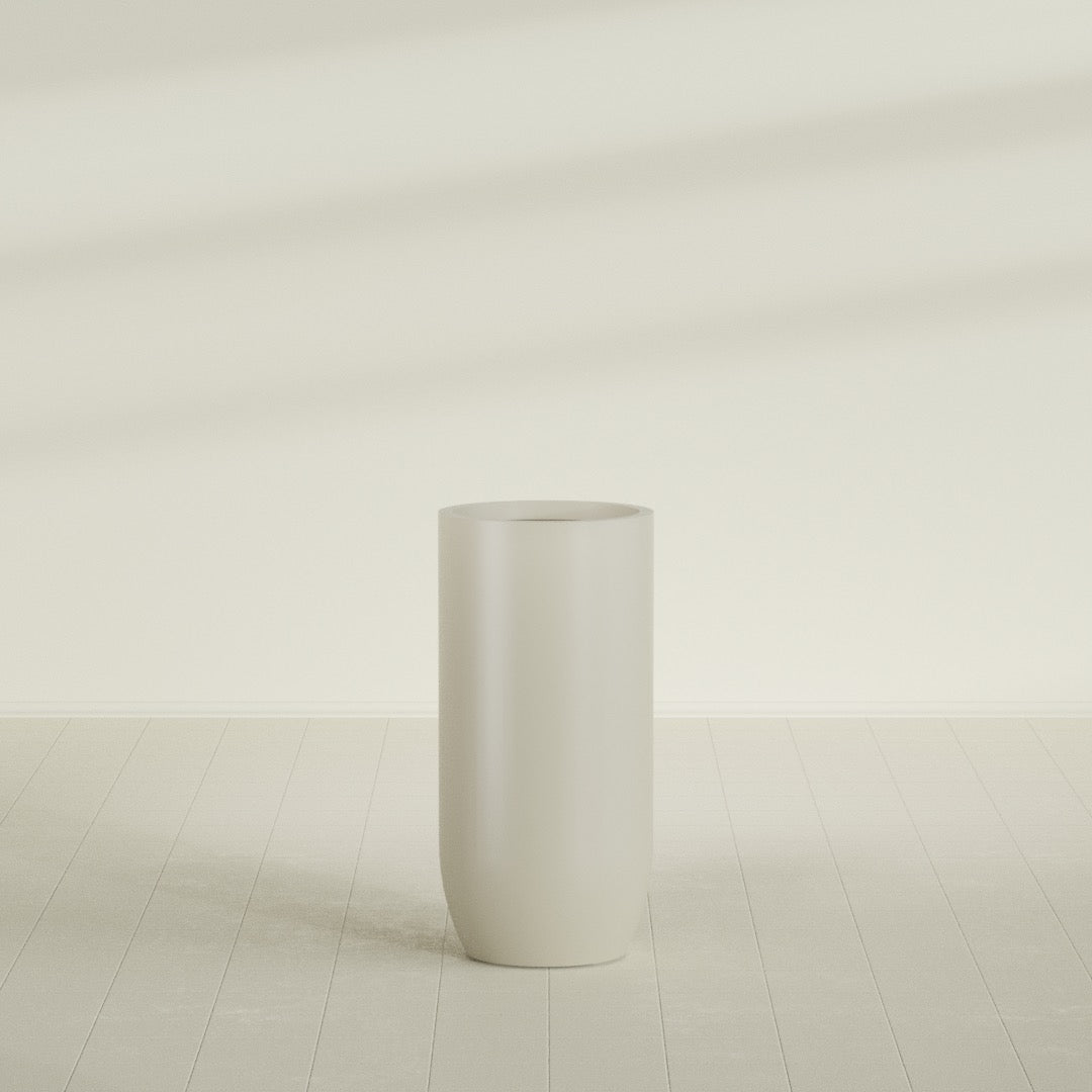 Saint Tropez Extra Large Tall Round Fiberglass Planter - 24 in x 24 in x 50 in - Satin Beige - Satin Beige,24 in x 24 in x 50 in