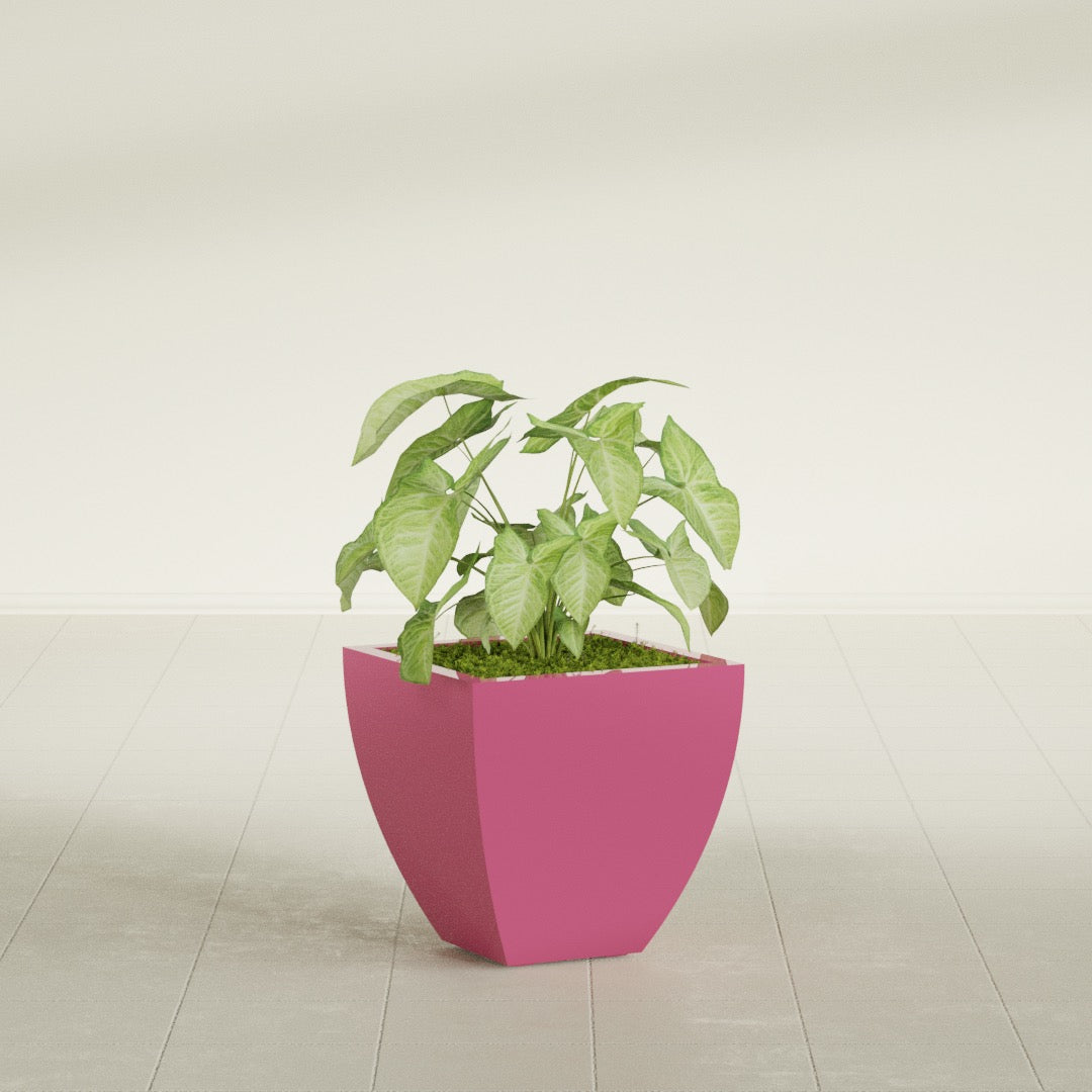 Lima Small Tapered Square Fiberglass Planter - 16 in x 16 in x 16 in - Gloss Pink Violet - Gloss Pink Violet,16 in x 16 in x 16 in