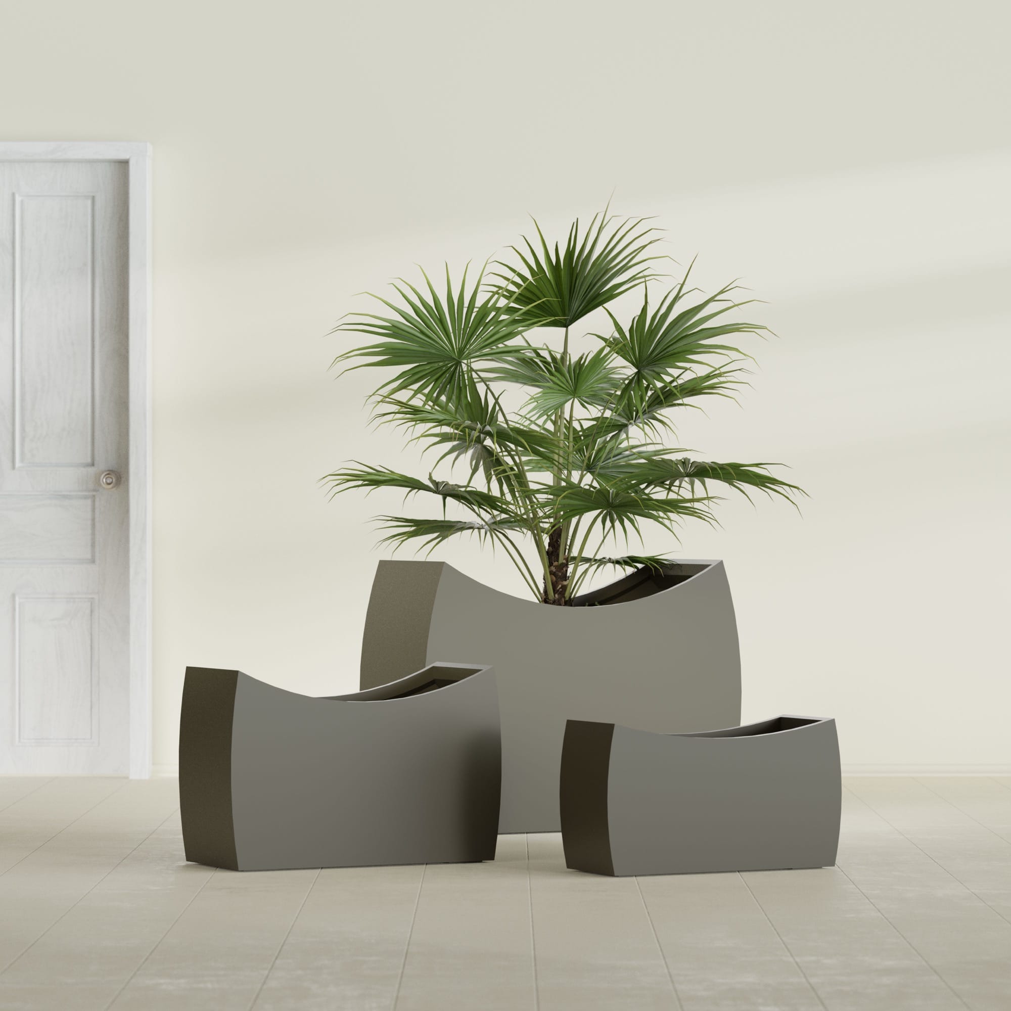 Seoul Extra Large Curved Abstract Fiberglass Planter - 48 in x 20 in x 36 in - Matte Bronze - Matte Bronze,48 in x 20 in x 36 in