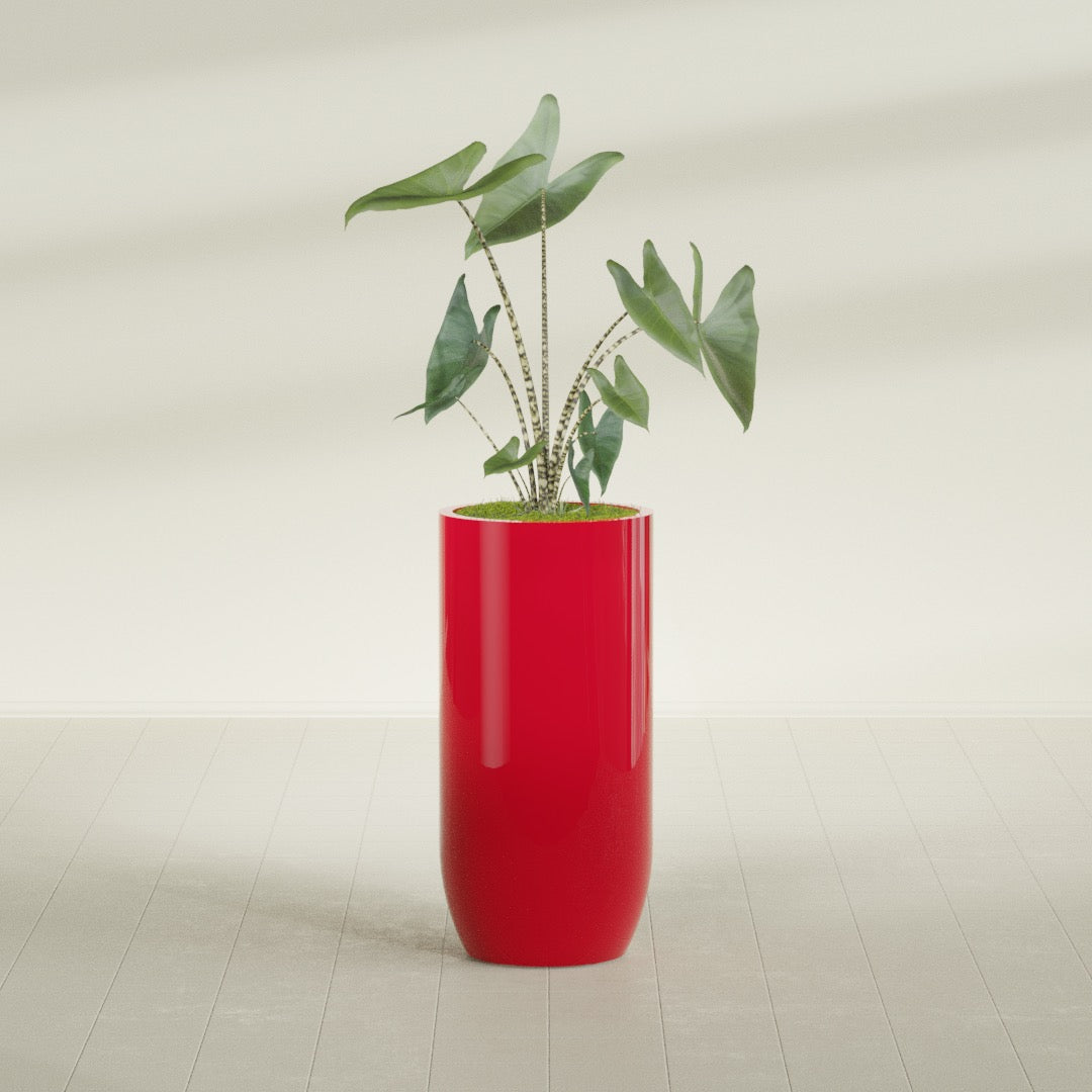 Saint Tropez Extra Large Tall Round Fiberglass Planter - 24 in x 24 in x 50 in - Gloss Red - Gloss Red,24 in x 24 in x 50 in