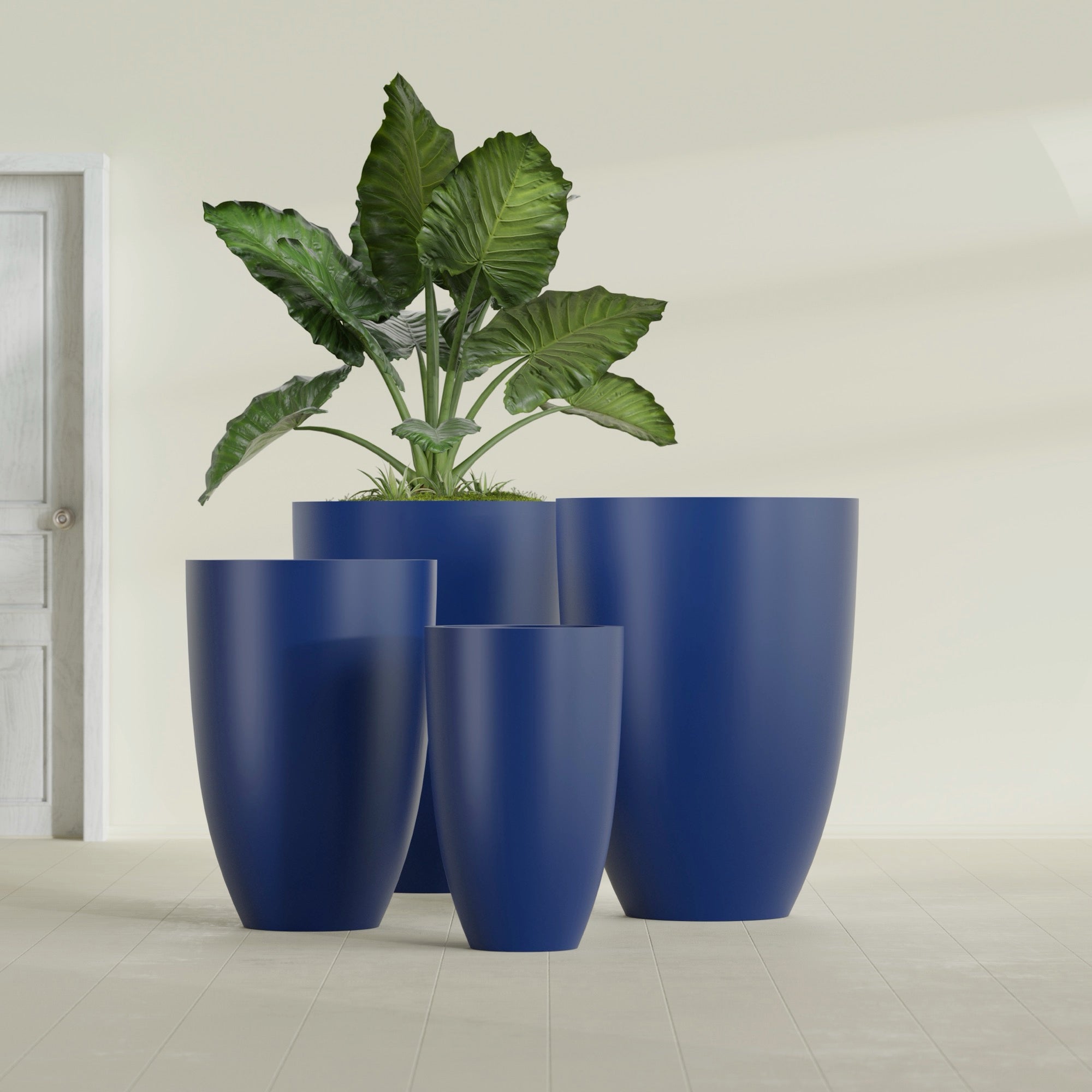 Brannan Large Round Fiberglass Planter - 30 in x 30 in x 41 in - Matte Cobalt Blue - Matte Cobalt Blue,30 in x 30 in x 41 in