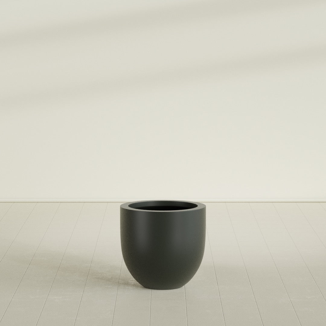 Alzira Medium Round Fiberglass Planter - 23 in x 23 in x 22 in - Matte Charcoal - Matte Charcoal,23 in x 23 in x 22 in