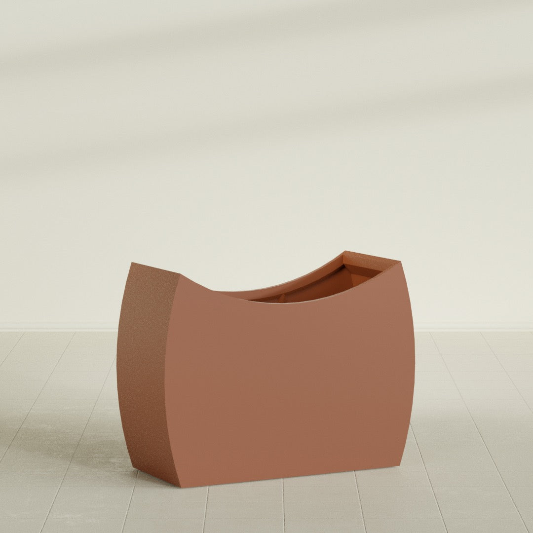 Seoul Extra Large Curved Abstract Fiberglass Planter - 48 in x 20 in x 36 in - Matte Terracotta - Matte Terracotta,48 in x 20 in x 36 in