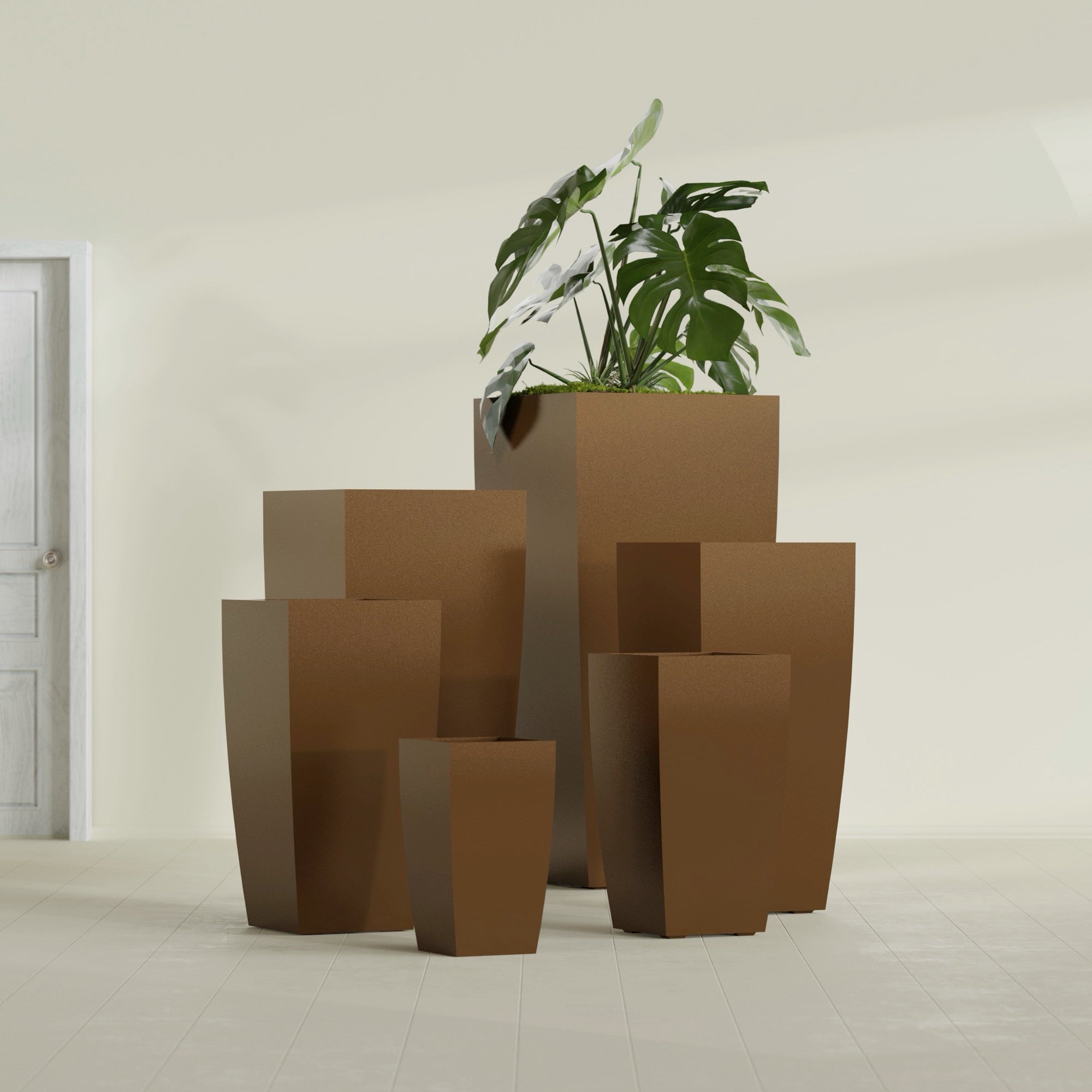 Toulan Medium Tall Tapered Square Fiberglass Planter - 12 in x 12 in x 22 in - Metallic Bronze - Metallic Bronze,12 in x 12 in x 22 in