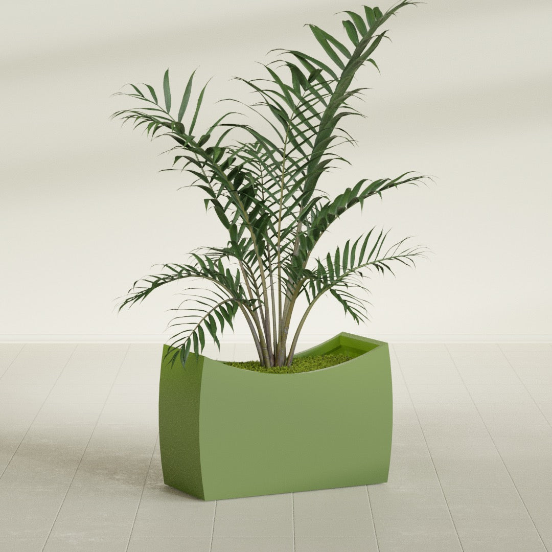Seoul Large Curved Abstract Fiberglass Planter - 36 in x 16 in x 24 in - Satin Green - Satin Green,36 in x 16 in x 24 in