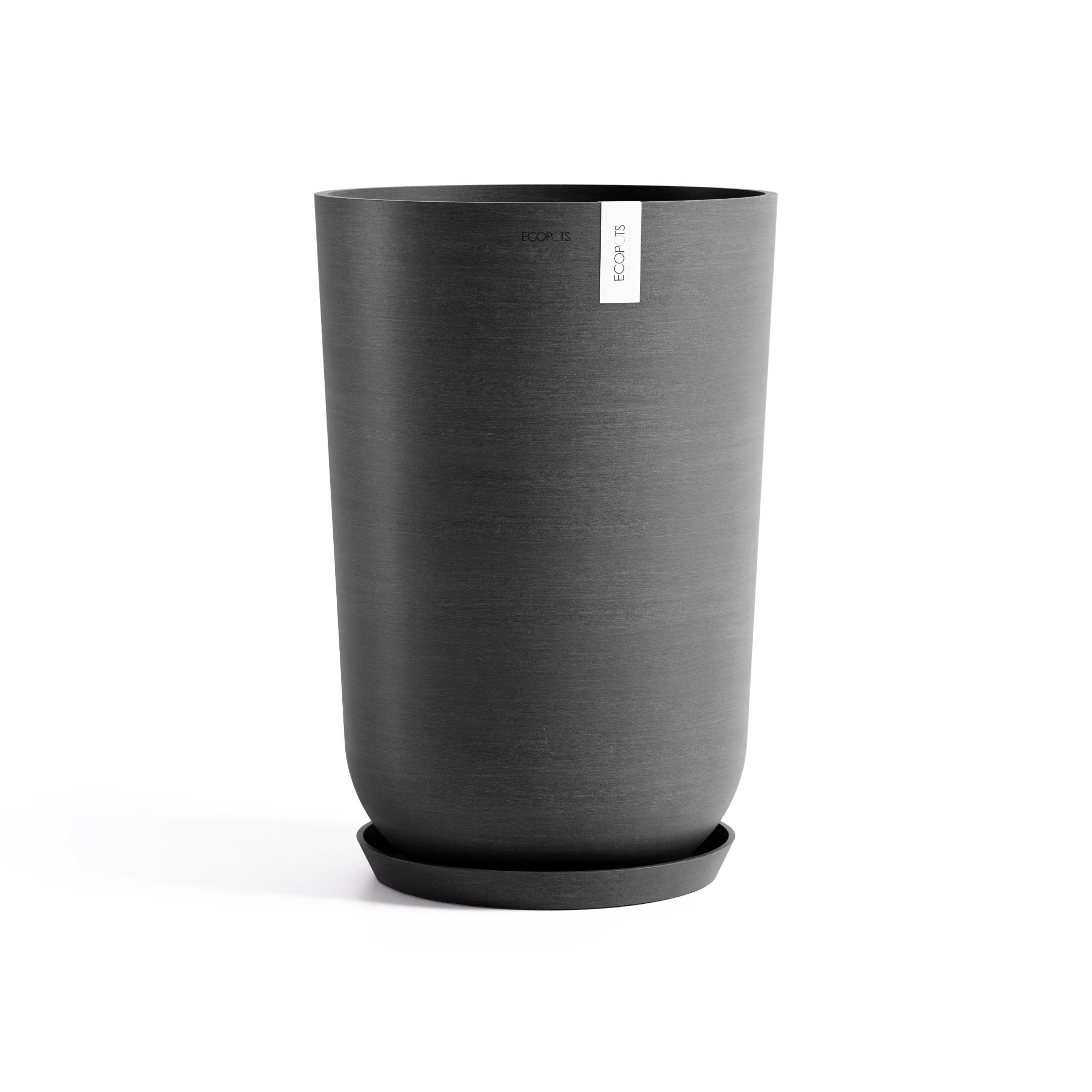 Oslo Medium Round Planter - 13.8 in x 13.8 in x 20.3 in - Planter + Saucer - Dark Grey - Dark Grey,13.75 in x 13.75 in x 20.25 in,Planter + Saucer