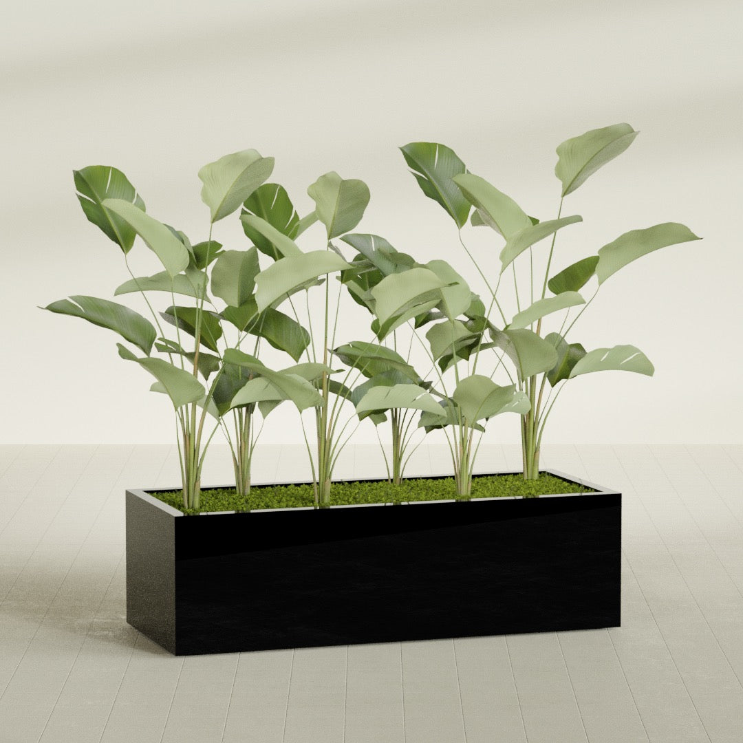 Torino Extra Large Wide Rectangle Fiberglass Planter - 60 in x 24 in x 18 in - Gloss Black - Gloss Black,60 in x 24 in x 18 in