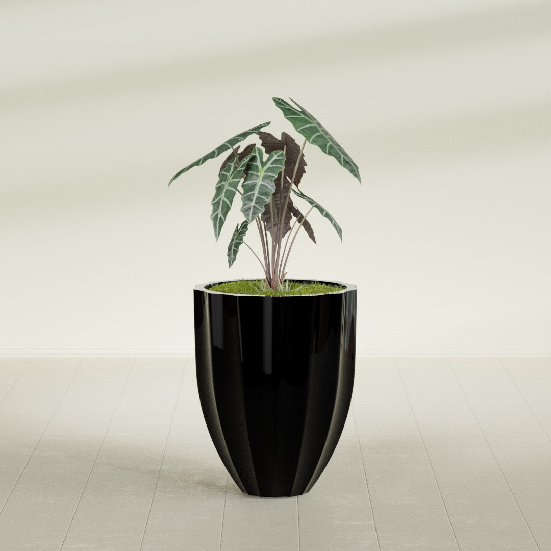 Alicante Medium Round Fiberglass Planter - 22 in x 22 in x 27 in - Gloss Black - Gloss Black,22 in x 22 in x 27 in