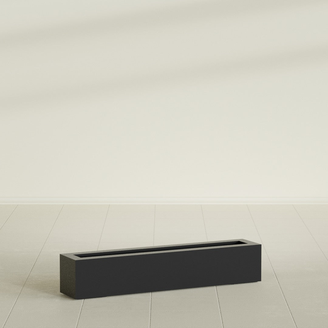 Salon Large Tall Rectangle Fiberglass Planter - 42 in x 8 in x 8 in - Matte Black - Matte Black,42 in x 8 in x 8 in