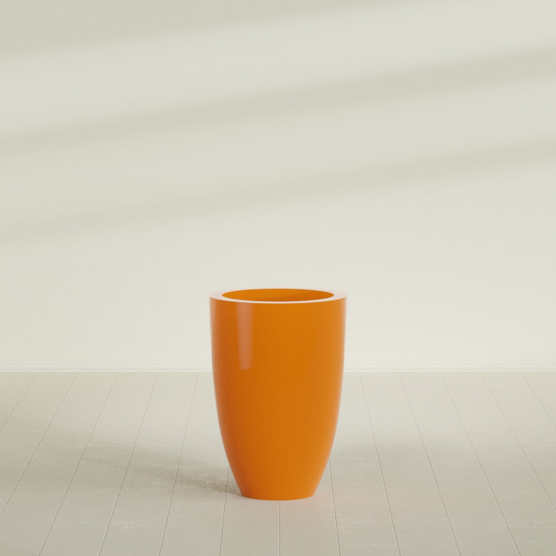 Brannan Large Round Fiberglass Planter - 24 in x 24 in x 35 in - Gloss Tangerine - Gloss Tangerine,24 in x 24 in x 35 in