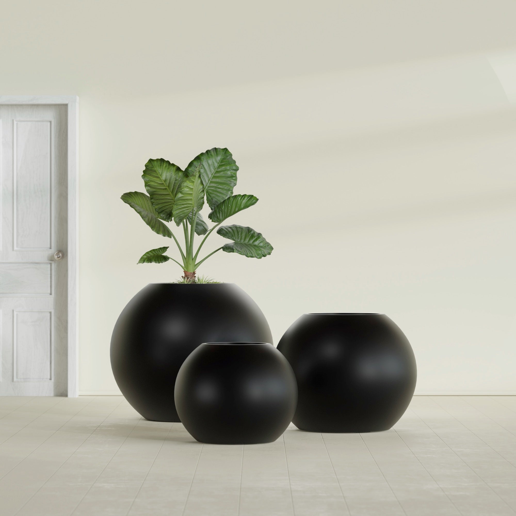 Globe Medium Sphere Fiberglass Planter - 24 in x 24 in x 19 in - Matte Black - Matte Black,24 in x 24 in x 20 in
