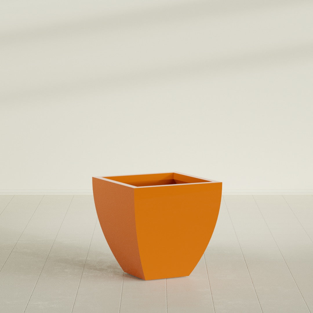 Lima Medium Tapered Square Fiberglass Planter - 24 in x 24 in x 24 in - Gloss Tangerine - Gloss Tangerine,24 in x 24 in x 24 in