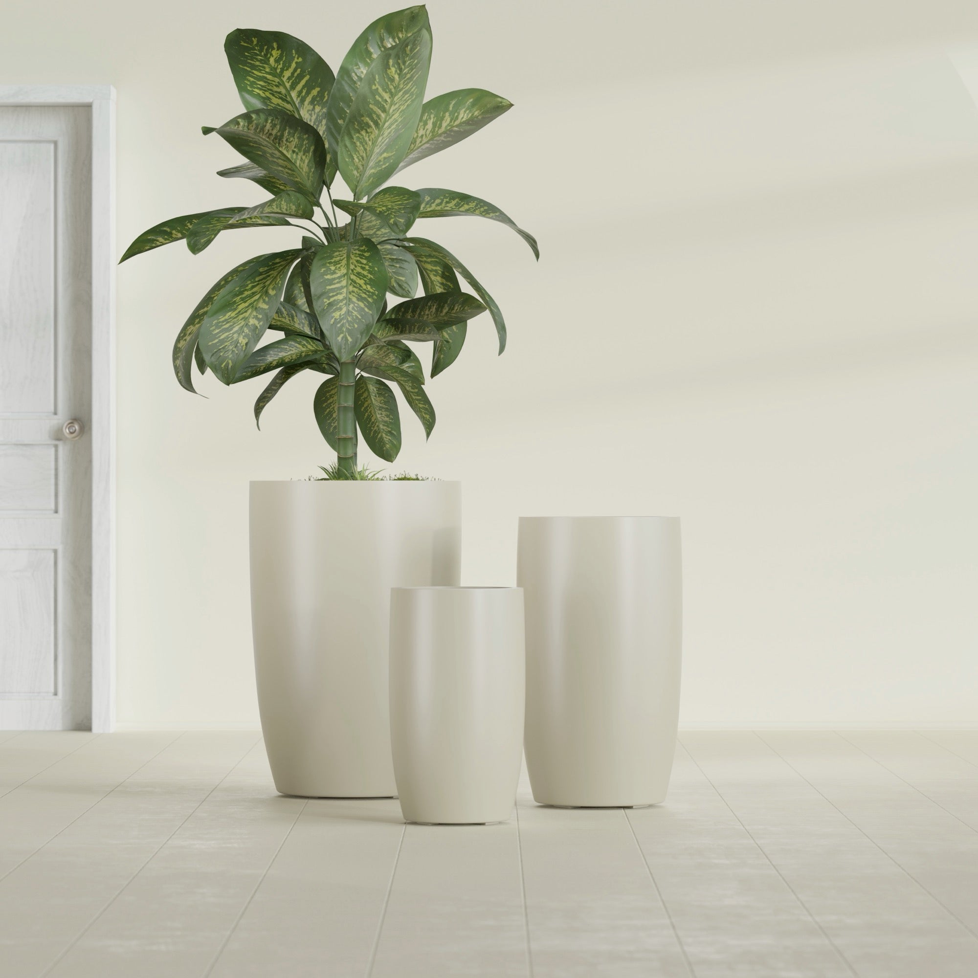 Lisbon Medium Round Fiberglass Planter - 14 in x 14 in x 25 in - Satin Beige - Satin Beige,14 in x 14 in x 25 in