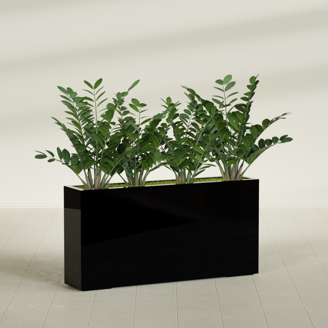 Milano Extra Large Narrow Rectangle Fiberglass Planter - 48 in x 10 in x 24 in - Gloss Black - Gloss Black,48 in x 10 in x 24 in