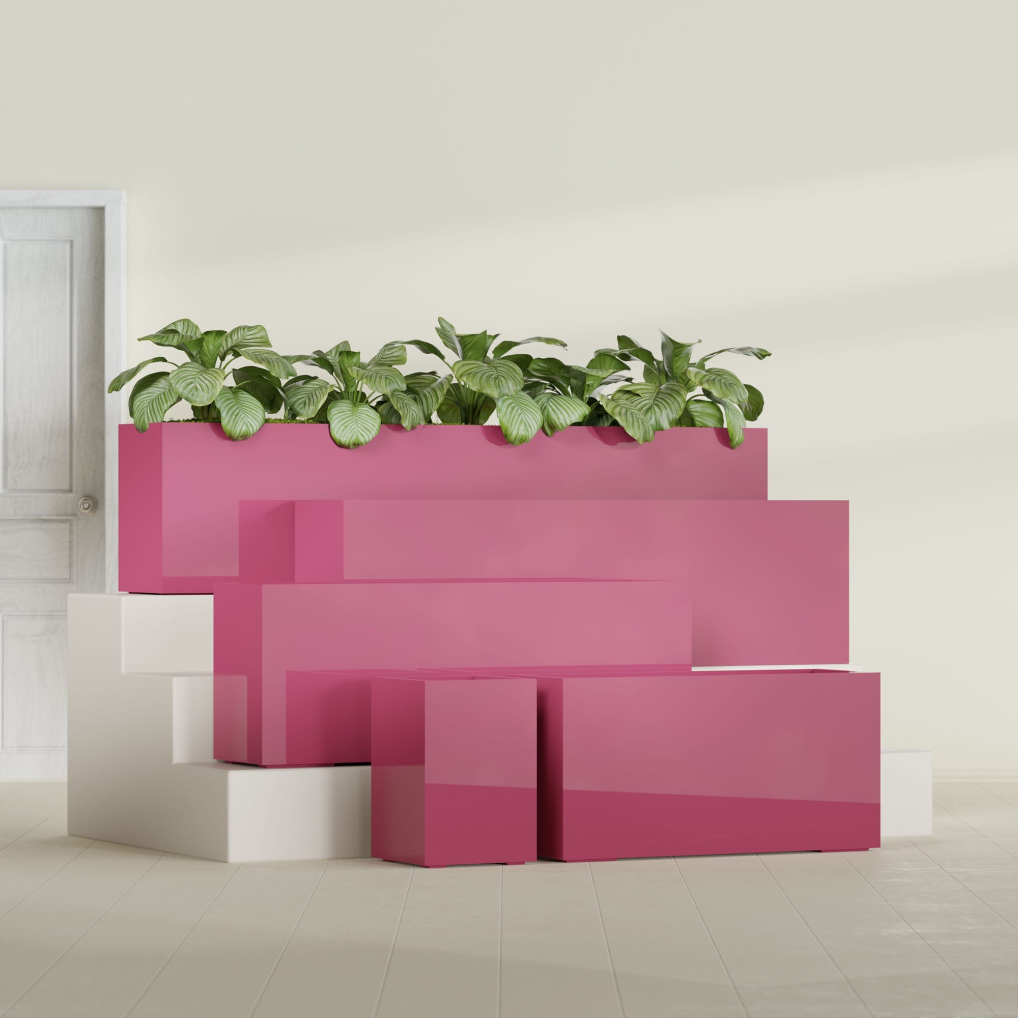Miami Large Narrow Rectangle Fiberglass Planter - 36 in x 12 in x 18 in - Gloss Pink Violet - Gloss Pink Violet,36 in x 12 in x 18 in