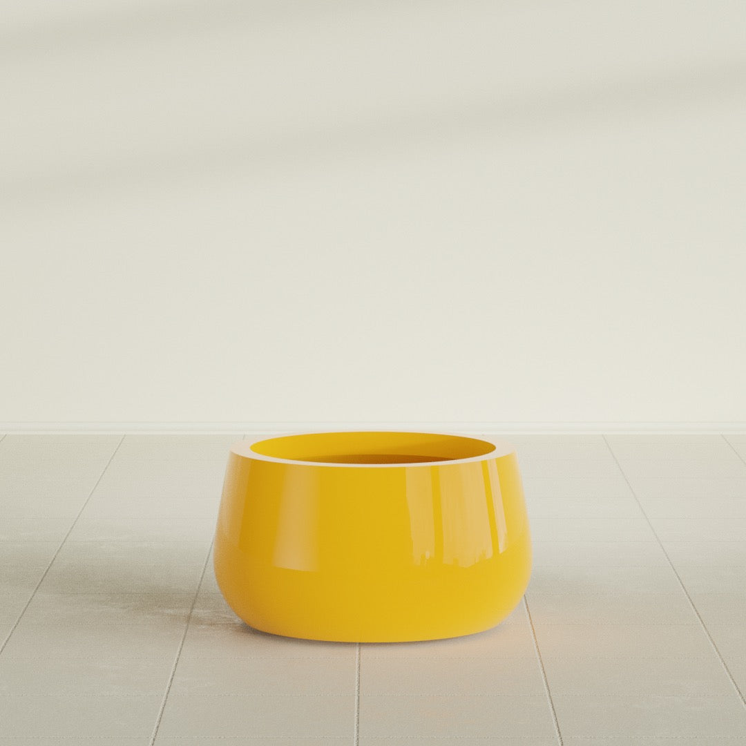 Short Hayden Small Round Fiberglass Planter - 16 in x 16 in x 8 in - Gloss Saffron - Gloss Saffron,16 in x 16 in x 8 in