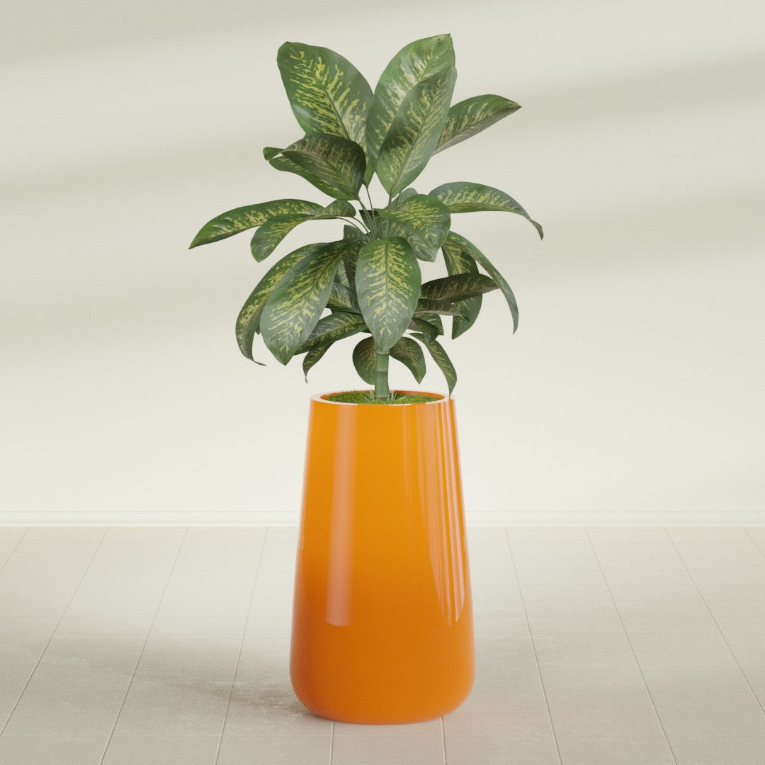Saigon Extra Large Tapered Round Planter - 19 in x 24 in x 42 in - Gloss Tangerine - Gloss Tangerine,19.2 in x 24.2 in x 42 in