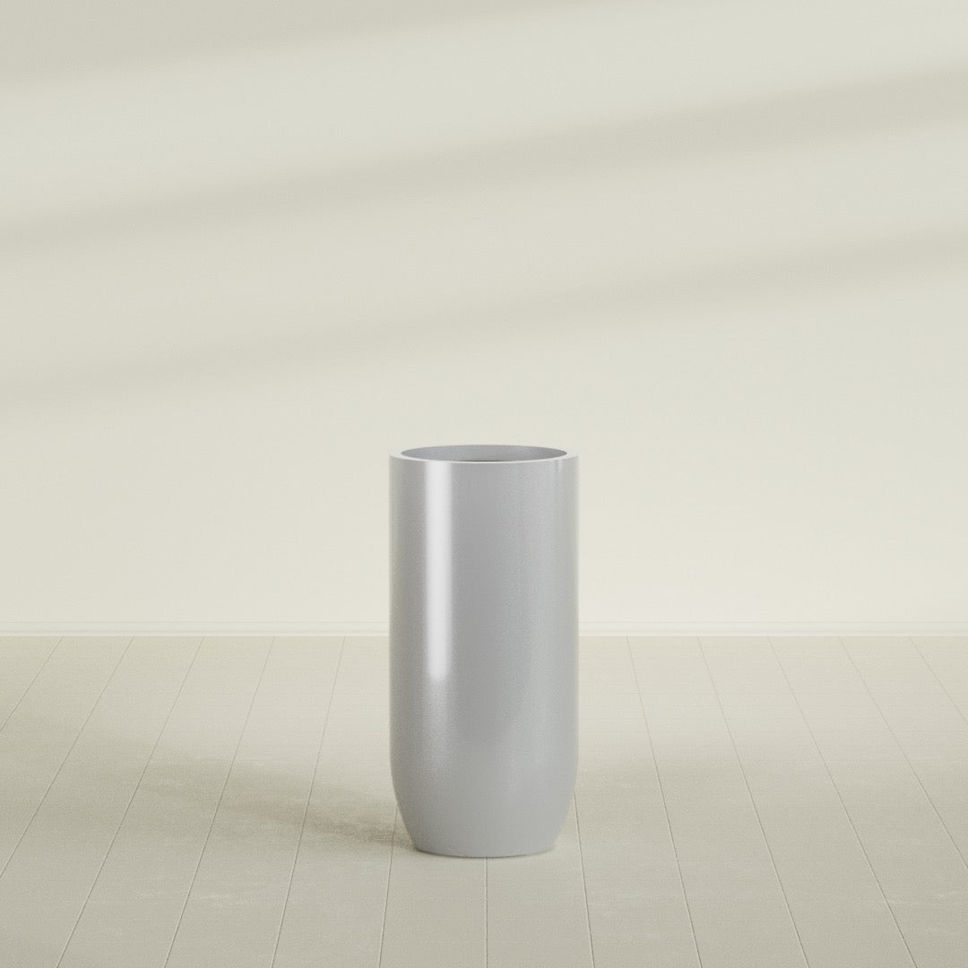 Saint Tropez Extra Large Tall Round Fiberglass Planter - 24 in x 24 in x 50 in - Metallic Silver - Metallic Silver,24 in x 24 in x 50 in