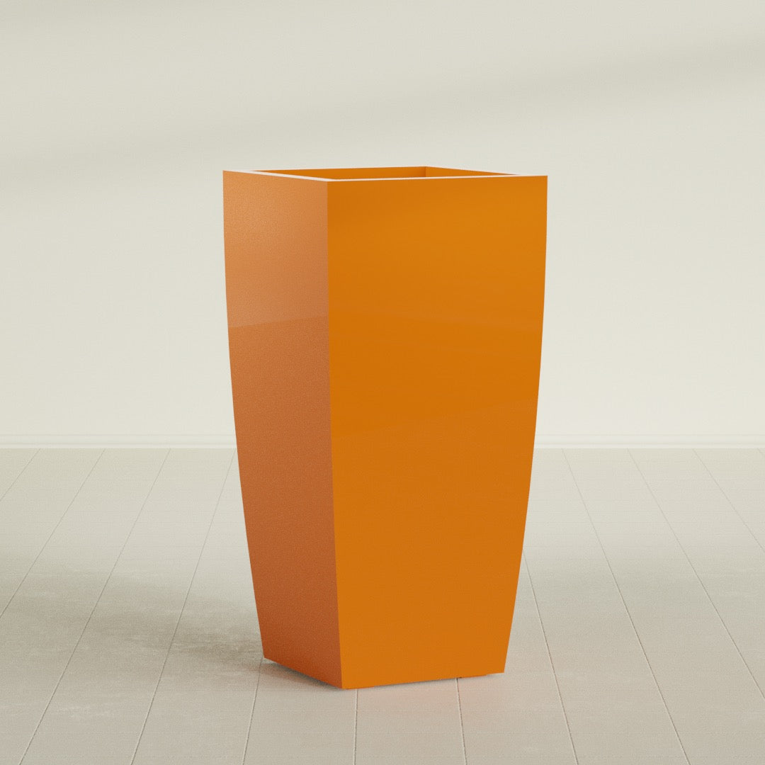 Toulan Extra Large Tall Tapered Square Fiberglass Planter - 23 in x 23 in x 48 in - Gloss Tangerine - Gloss Tangerine,23 in x 23 in x 48 in