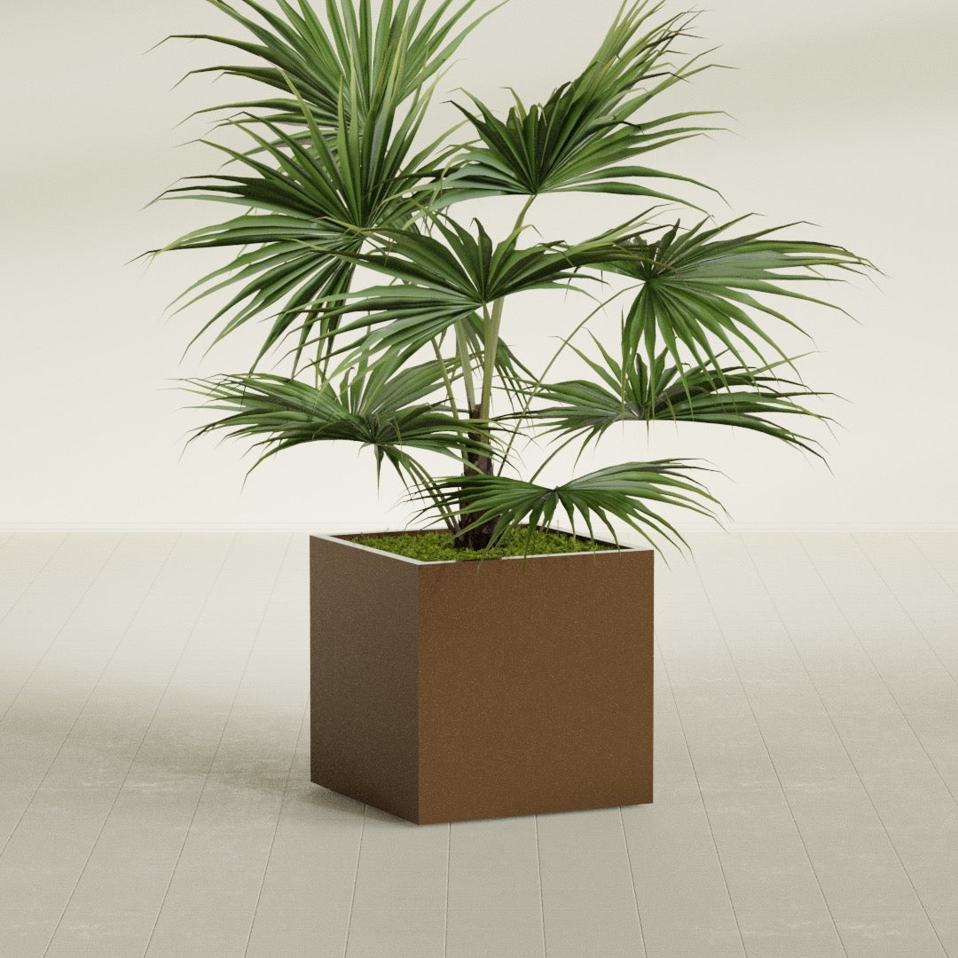 Montroy Medium Cube Square Fiberglass Planter - 28 in x 28 in x 28 in - Metallic Bronze - Metallic Bronze,28 in x 28 in x 28 in