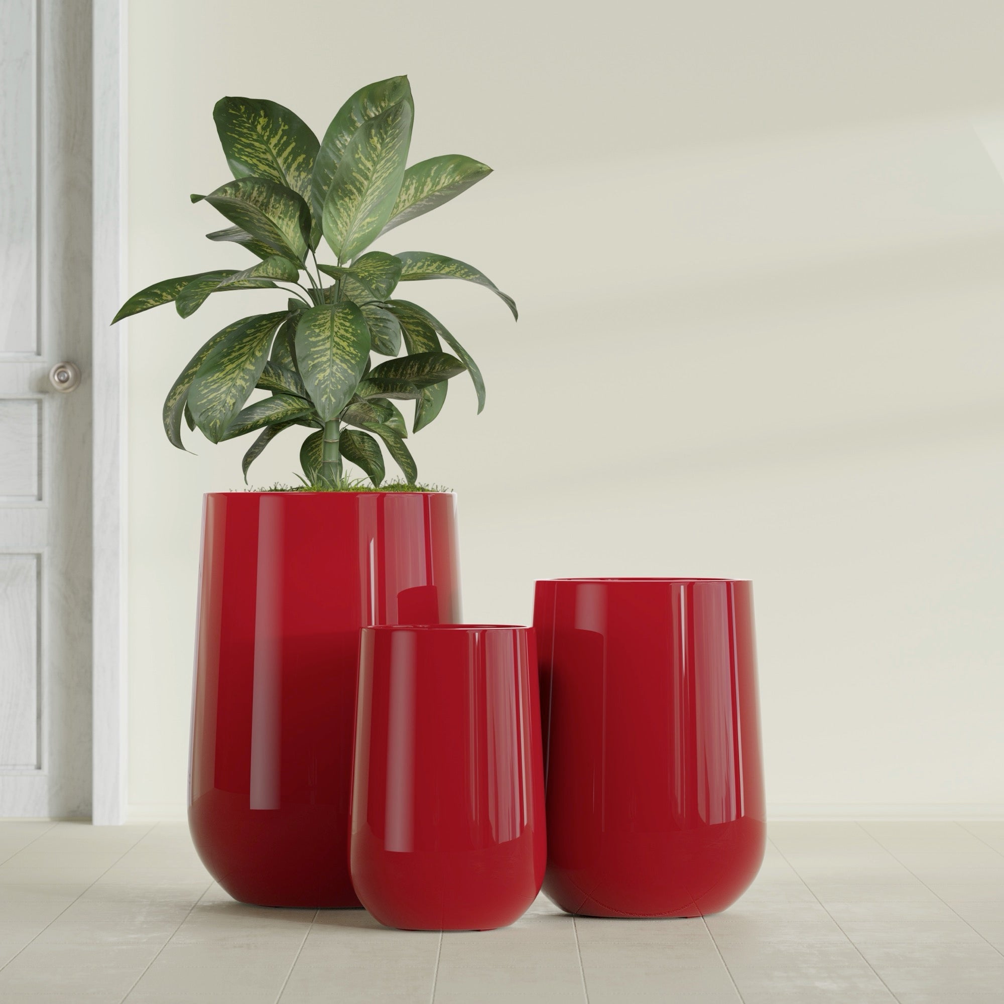 Tall Hayden Medium Round Fiberglass Planter - 18 in x 18 in x 29 in - Gloss Red - Gloss Red,18 in x 18 in x 29 in