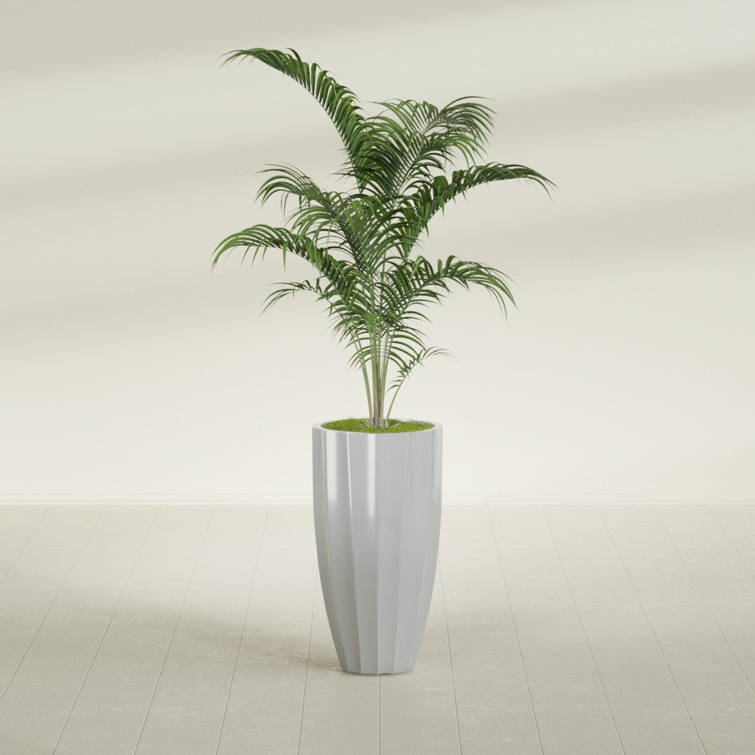 San Jose Large Tall Round Fluted Fiberglass Planter - 16 in x 16 in x 30 in - Metallic Silver - Metallic Silver,16 in x 16 in x 30 in